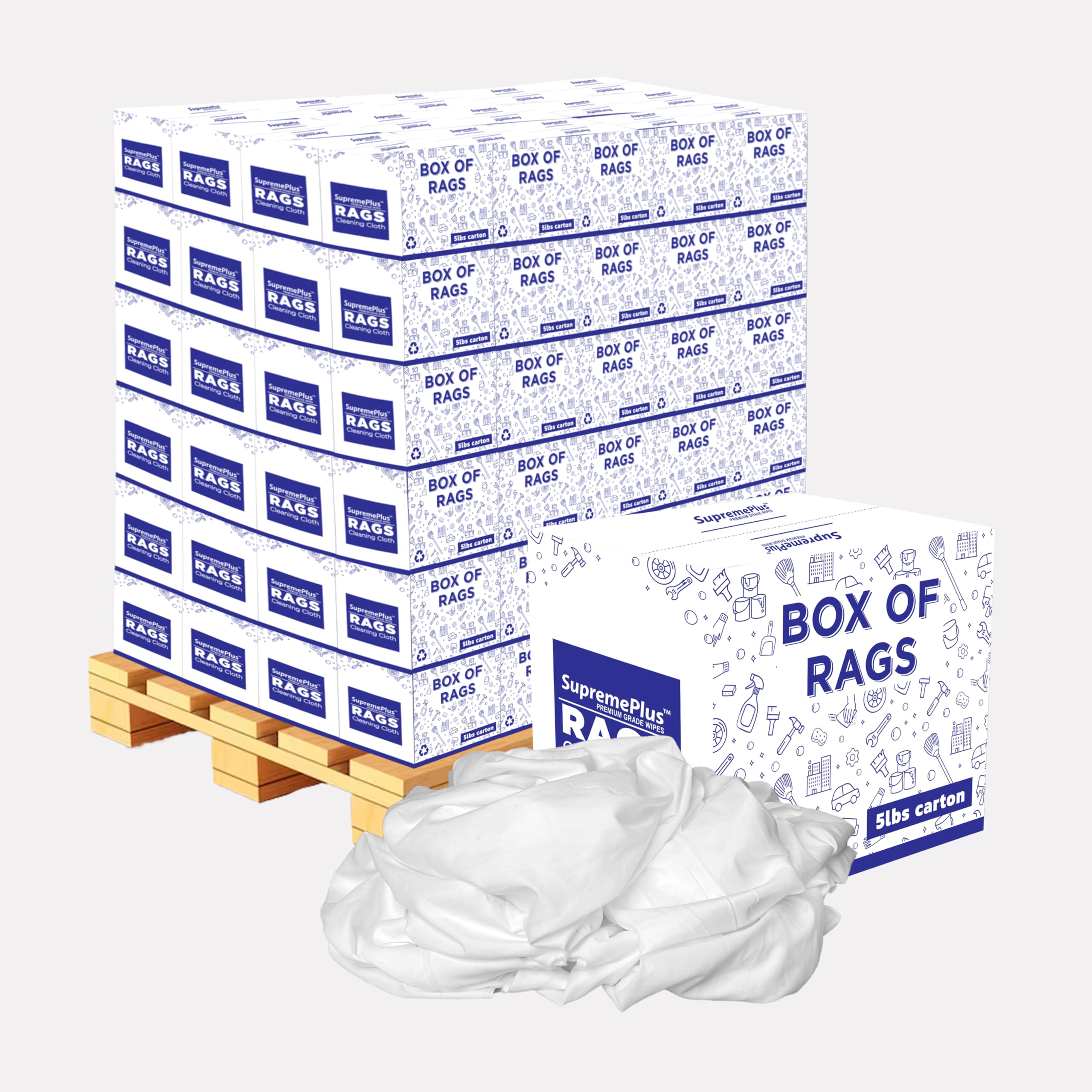 Recycled White Sheeting Cleaning Rags 600 lbs Pallet 120x5 lbs Box Lint Free White Cotton Cloths for Manufacturing