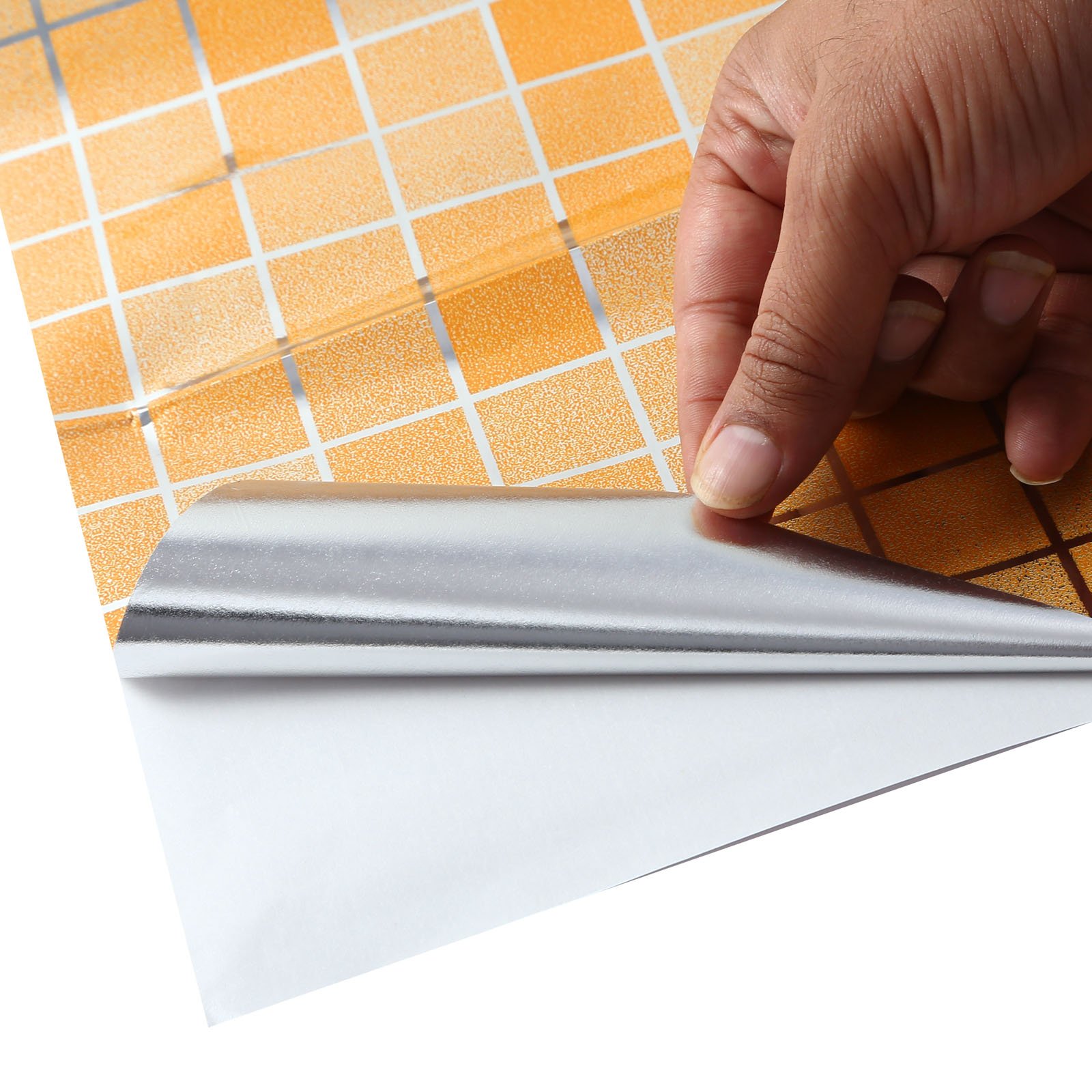 Lifestyle-You™ (60 x 270 Cm) Mosaic Aluminum Foil Self-Adhesive Anti Oil Wallpaper Sticker for Kitchen Wall, As Drawer Mat Or Furniture. (Orange) 1