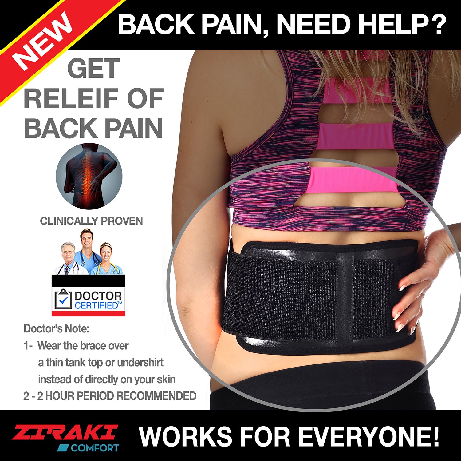Ziraki Adjustable Lumbar Lower Back Support Massage Brace Self