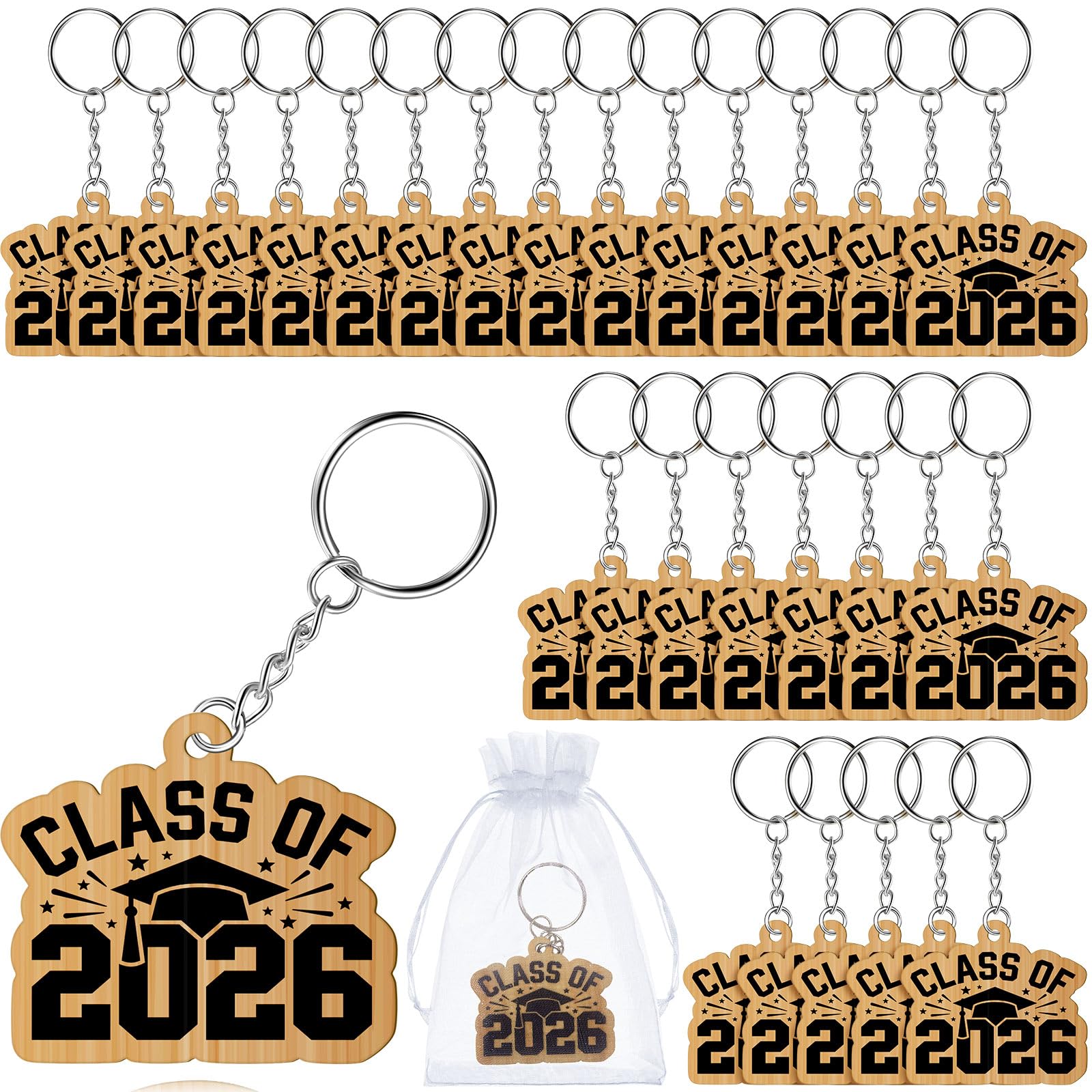Namalu 30 Pieces School Leaver Word Keyring Gifts Class End of Term Token Favor Teacher to Pupil Leaving Gift Class of 2026 End of Term Gifts for Children Wooden Token