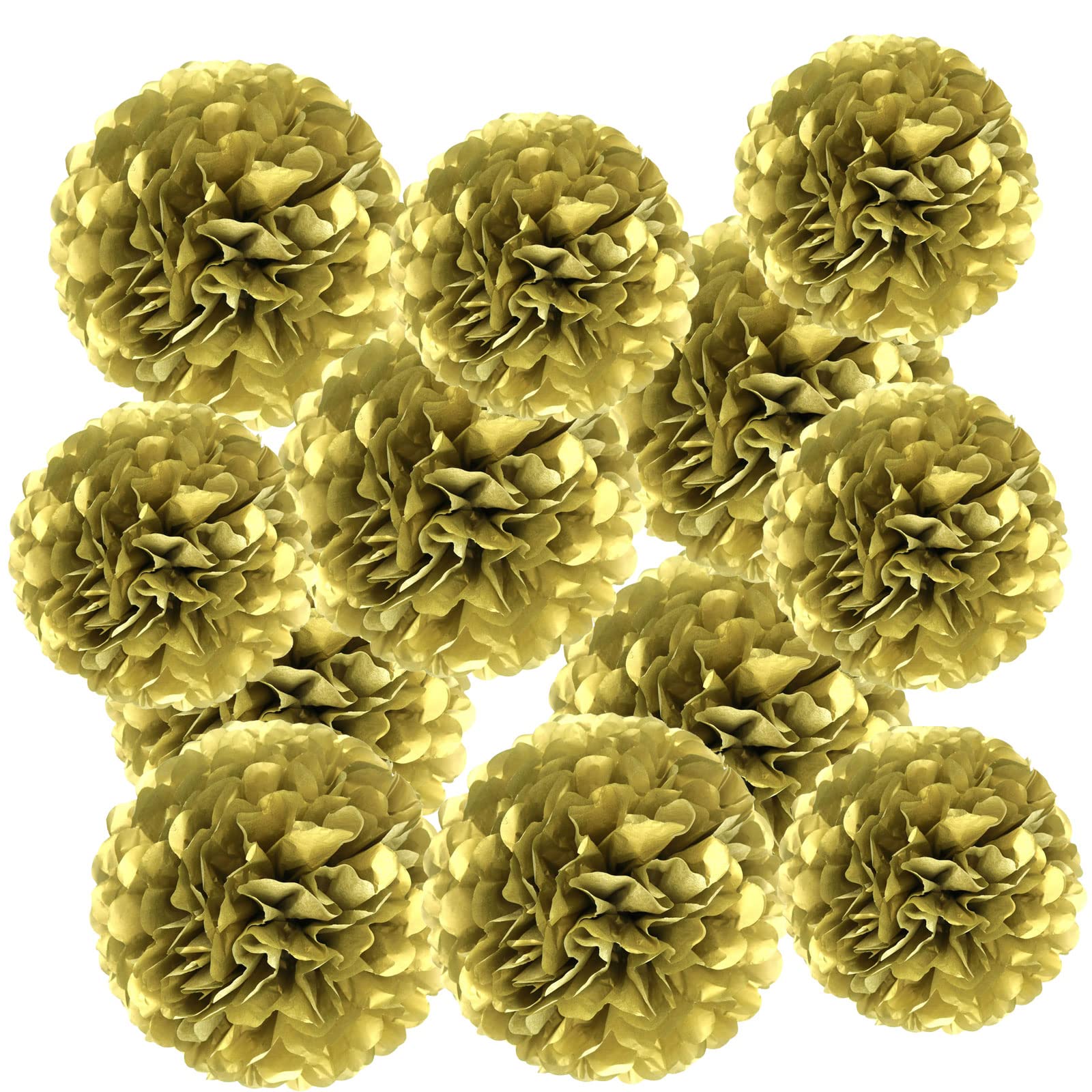 Gold Paper Pom Poms - Party Tissue Paper Flowers Balls - Party Hanging Decoration Supplies - Size of 10inch, 12inch, Great for Wedding, Birthday, Any Parties and Events (12 PCS)