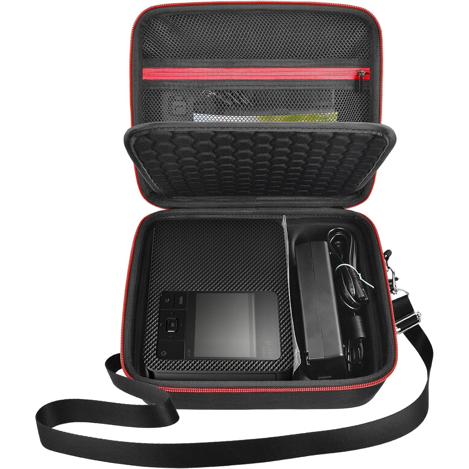 Casmilee Hart Tasche für Canon SELPHY CP1500/CP1300/CP1200 Mini Mobiler Fotodrucker und Farbtinten Papierset mit Verstellbarem Schultergurt - Nur Tasche (Schwarz)