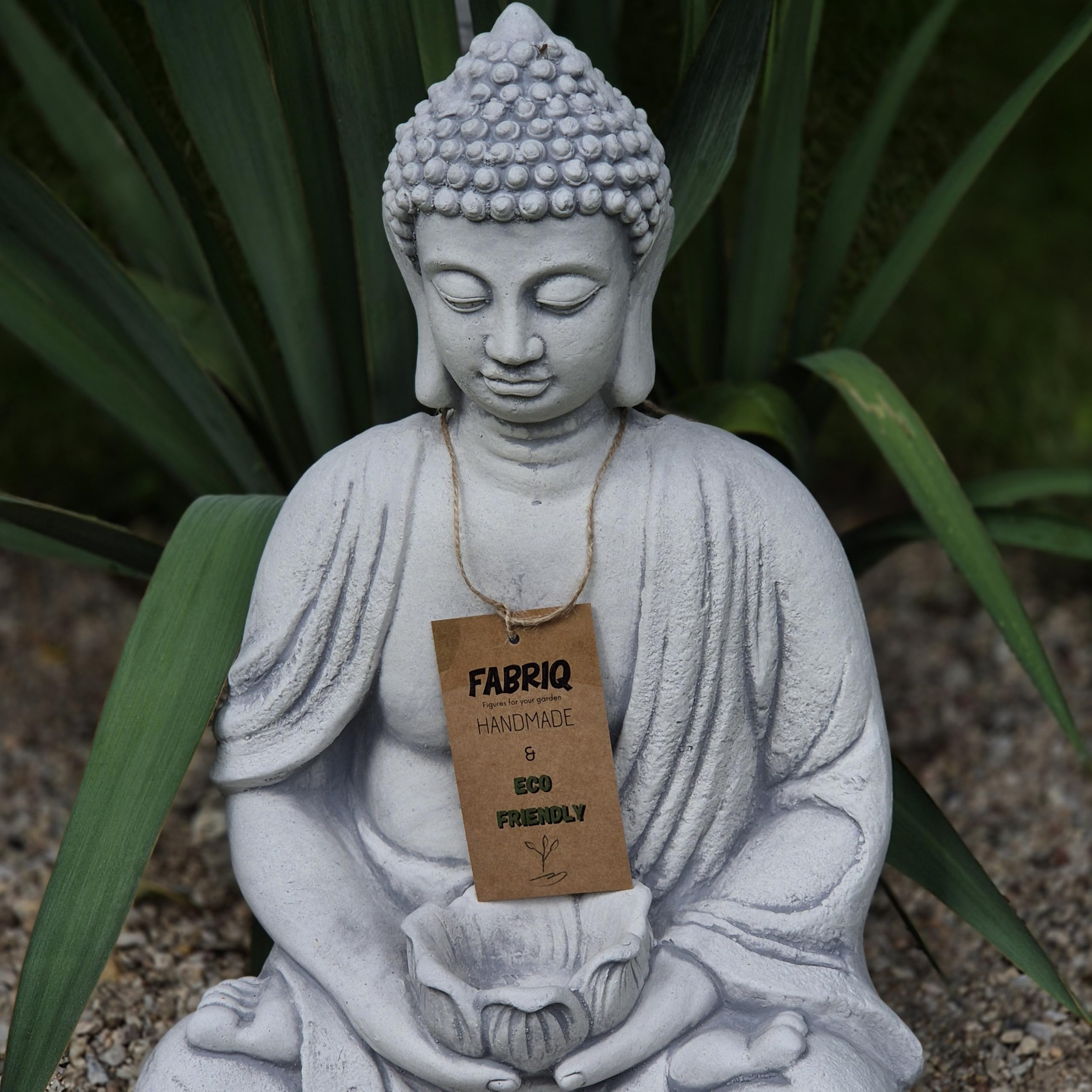 FABRIQ Duży masywny Budda z małą doniczką w dłoniach, masywna figurka, do ogrodu Zen, odporna na warunki atmosferyczne