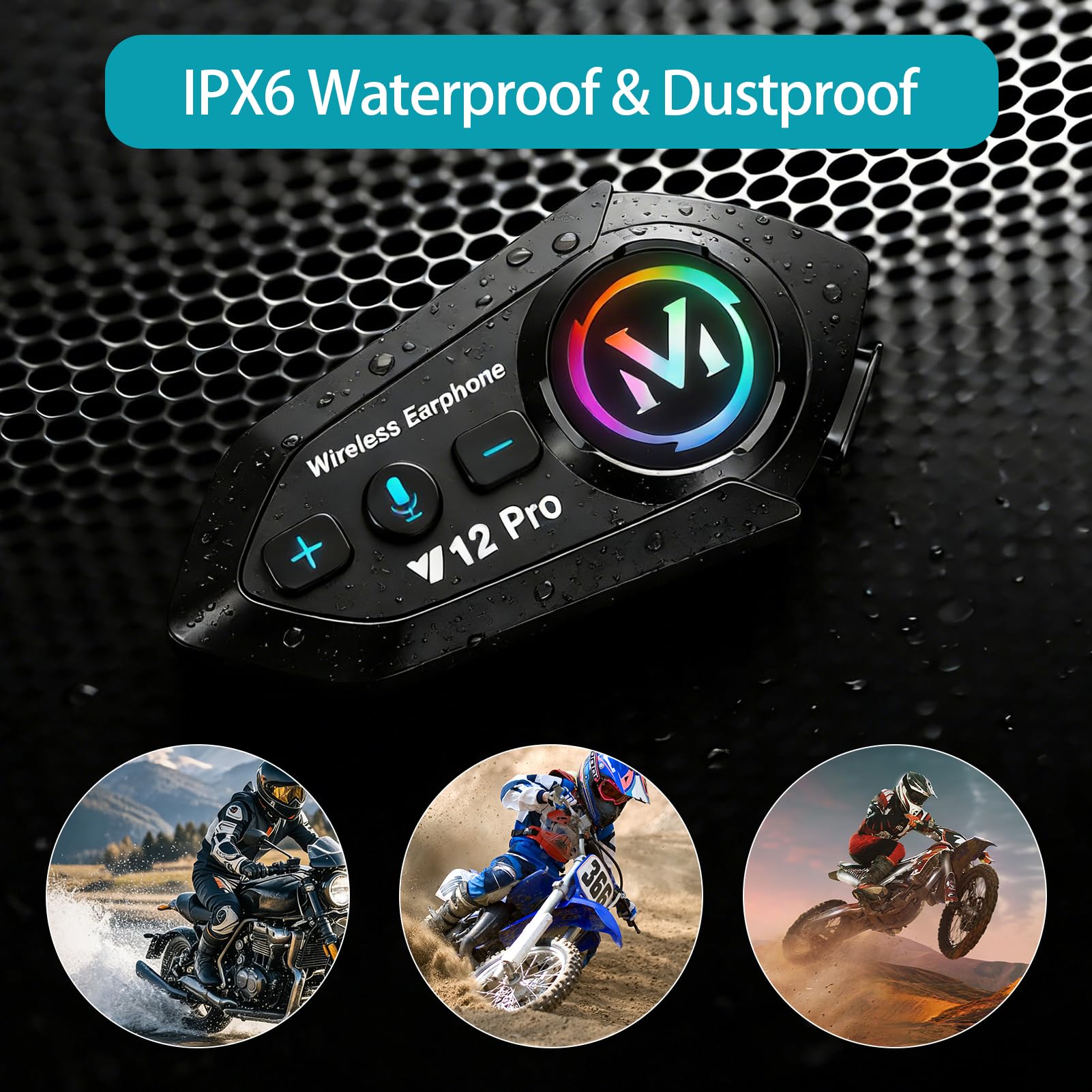 Auriculares para Casco, Altavoz Inalámbrico con Cancelación de Ruido, 20 Horas de Reproducción, Resistente Al Agua IPX6, Ideal para Ciclismo y Senderismo, Comunicación hasta 500 (1 Juego)
