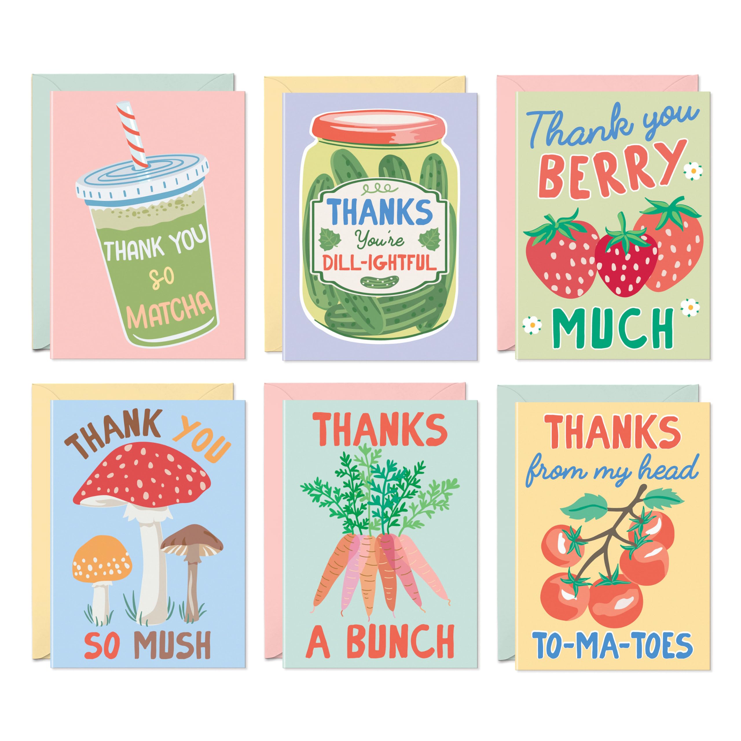 Sweetzer & Orange S&O Funny Thank You Cards – 24 Punny Blank Cards with Envelopes – 6 Cute Card Design – 4x5.5 Appreciation Note Cards – Glossy