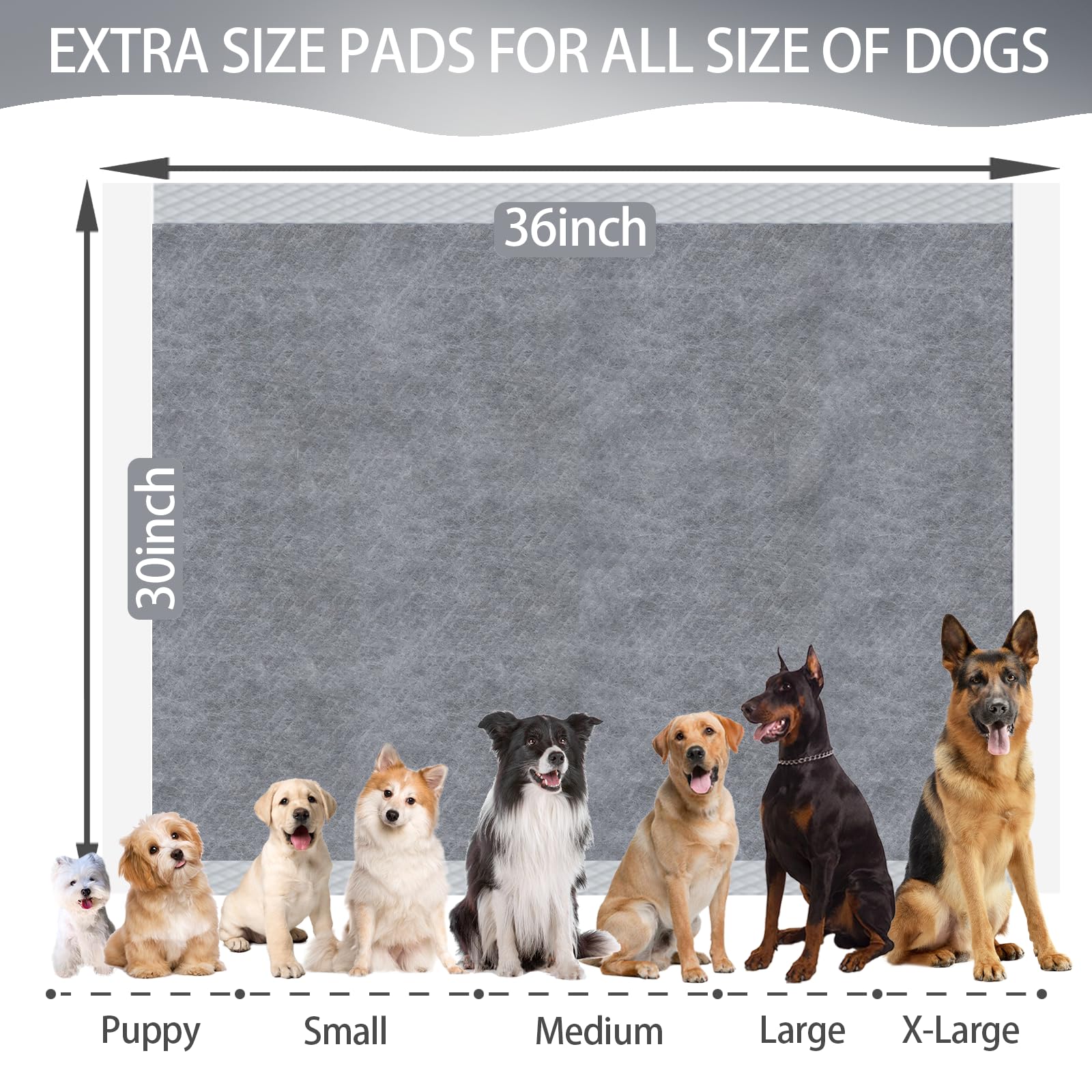 Almohadillas para orina para perros de 30 x 36 pulgadas, almohadillas de carbón de bambú con control de olores, súper absorbentes, hasta 10 tazas, 6 capas a prueba de fugas y de secado rápido,