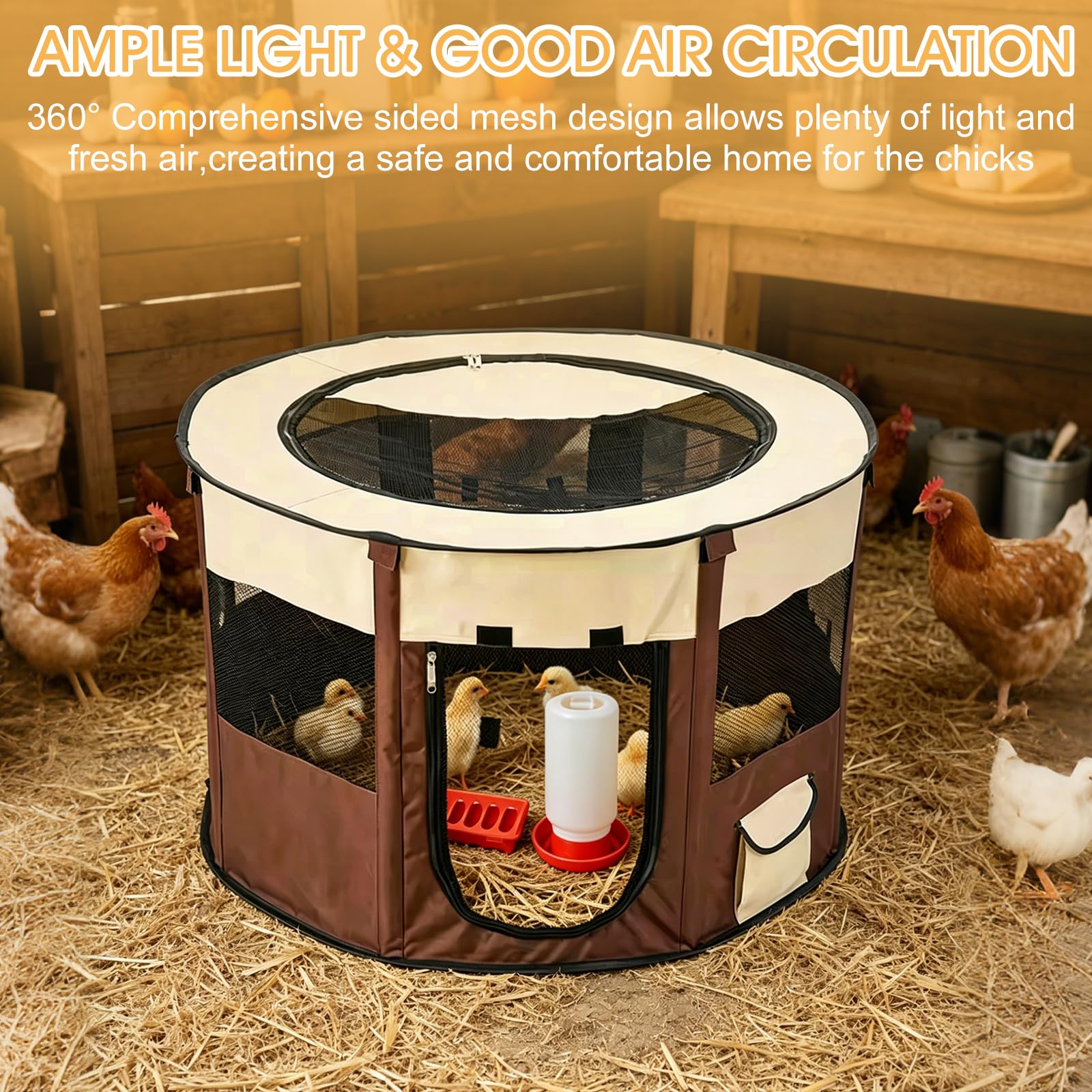 Caja de cría para pollitos, criadora de pollos de doble puerta con comedero y bebedero, gallinero portátil y transpirable, corralito de animales pequeños para criar hasta 15 pollitos, codorniz, pato