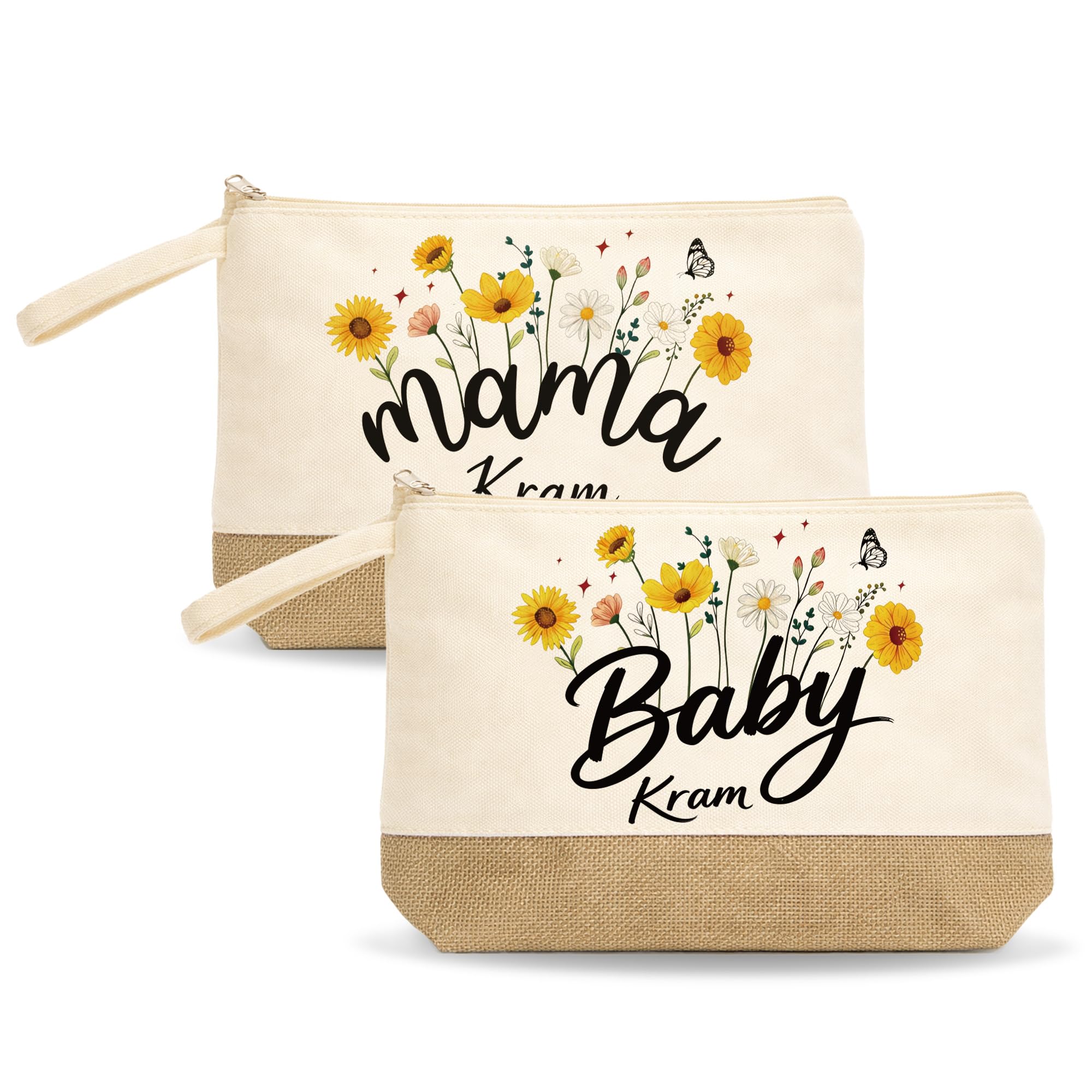 AmzLinkal 2 Stück Mama Geschenk mit Reißverschluss – für werdende Mütterr – Mama Kram Baby Kram – Geschenk zur Geburt oder Babyparty – Wickeltasche für Baby (Gänseblümchen)