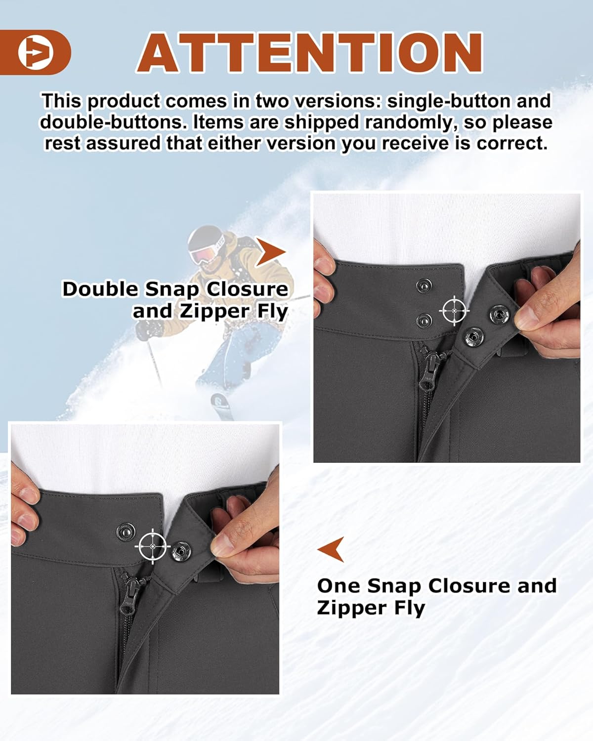 Outdoor Ventures Men's Lite Waterproof Windproof Fleece Lined Warm Hiking Ski Snow Pants Expandable-Waist - Image 4