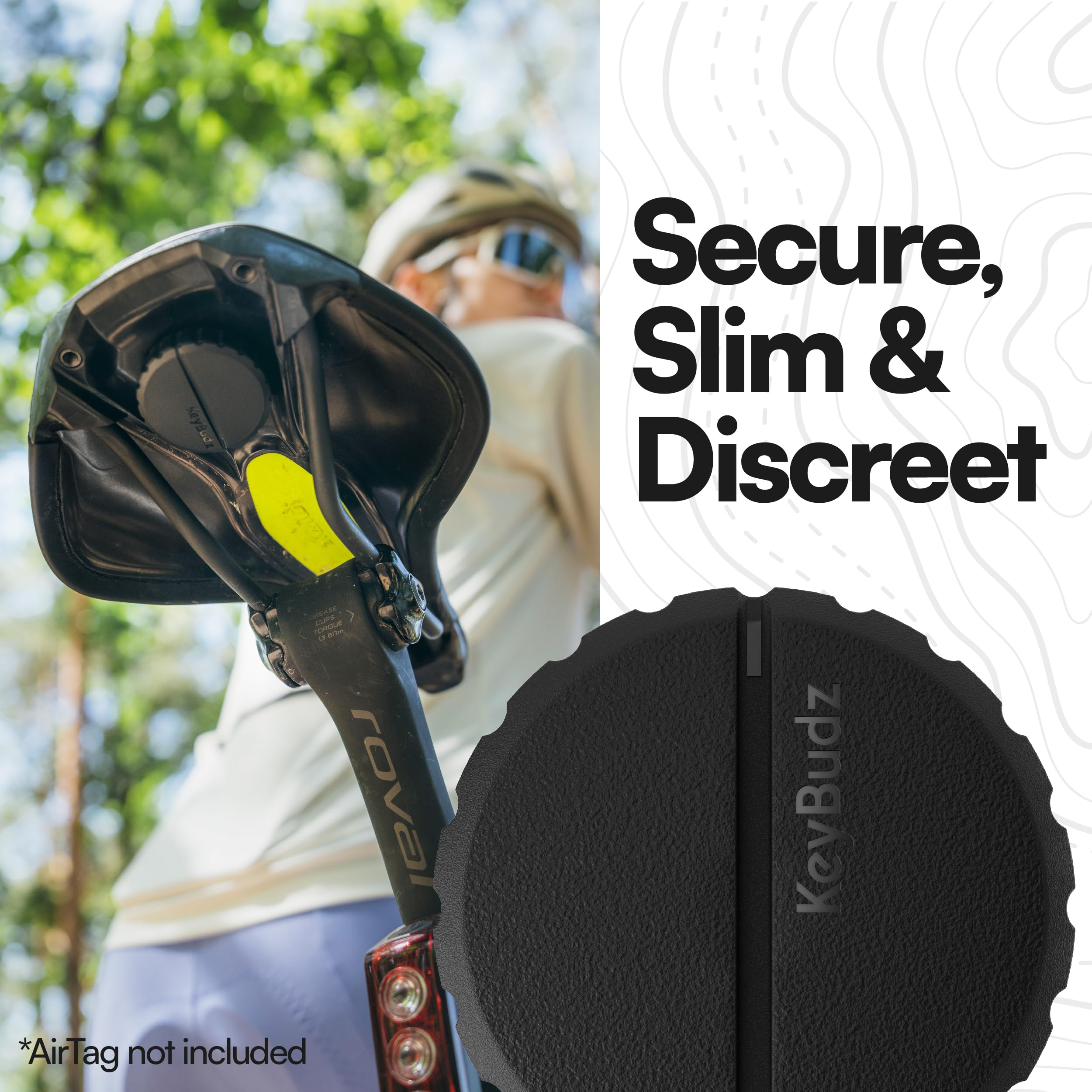 KeyBudz Covert AirTag Stick-On Mount - Ultra bezpieczne wodoodporne etui na AirTag Stick-On Rugged Holder Case z klejem 3M VHB (czarny, 1 opakowanie)