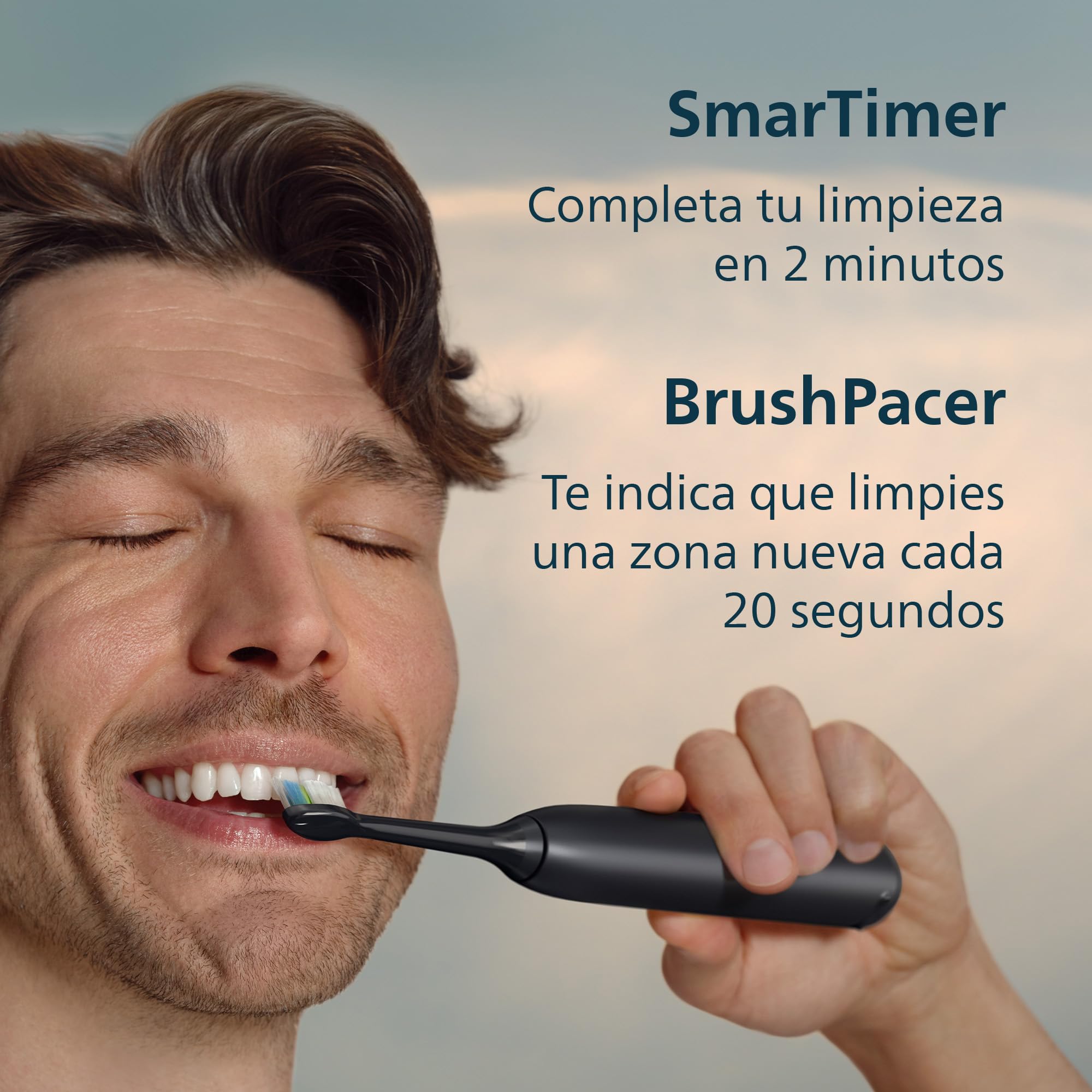 Philips Sonicare 5300 cepillo dental eléctrico, sónico con 2 niveles de intensidad, alerta de presión, EasyStart, SmarTimer y BrushPacer, negro, modelo HX7101/01 [Nueva Tecnología]