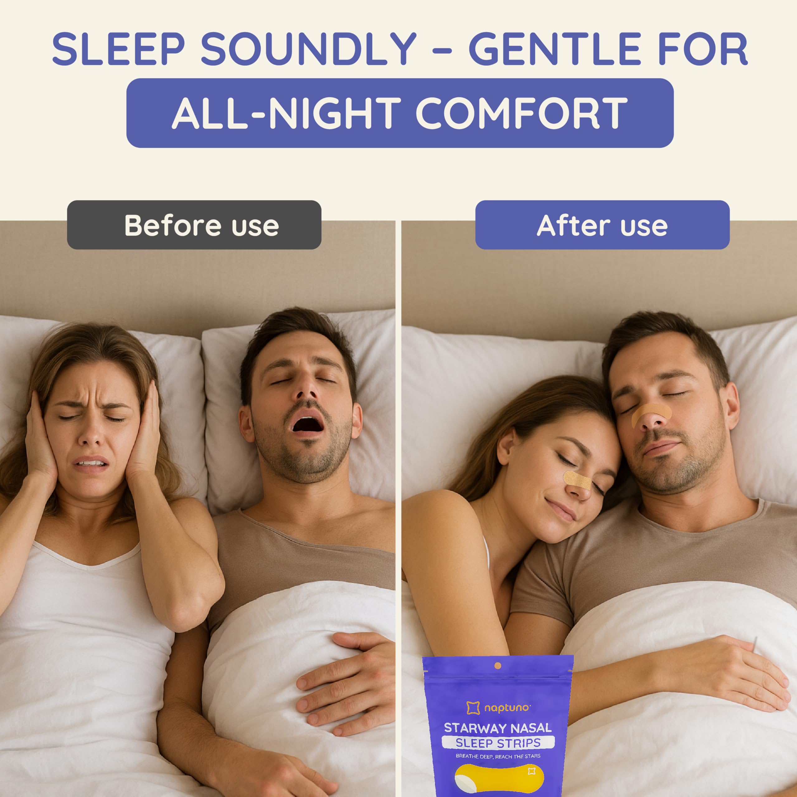 Naptuno Nasal Strips for Snoring Pack of 40, Nose Strips for Breathing Extra Strength for Enhanced Breathing, Restful Sleep and Comfort, Free Snoring Solution & Instant Nasal Congestion Relief — Amazon image 4