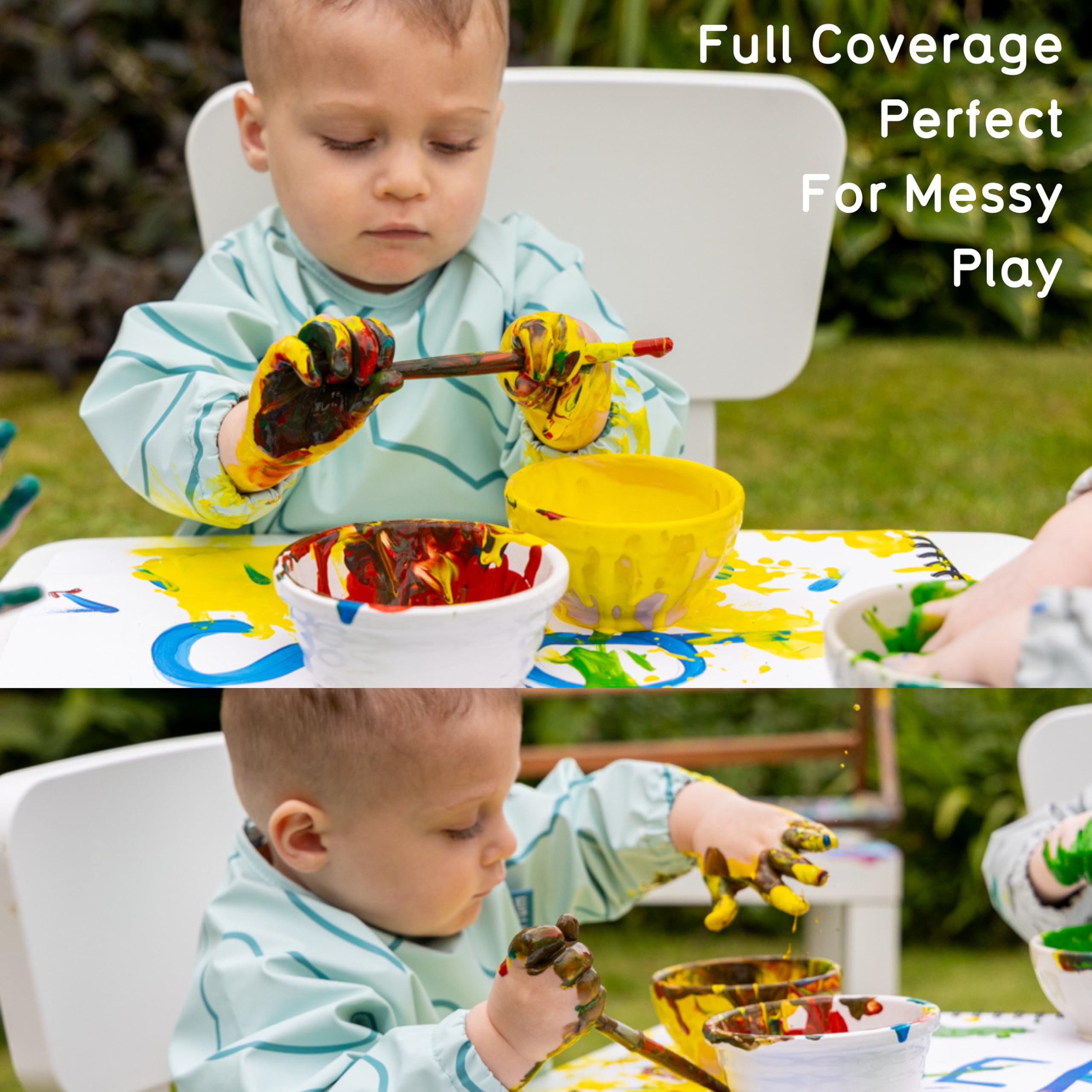 TUM TUM Double Up Baby Bibs Set, inc Long Sleeved Baby Coverall Bib and Silicone Baby Bib, Waterproof and Easy Wipe Clean - Image 4