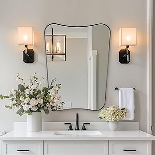 Black Bathroom Vanity Mirrors, 24 x 32 Irregular Wall Mirror with Black ...