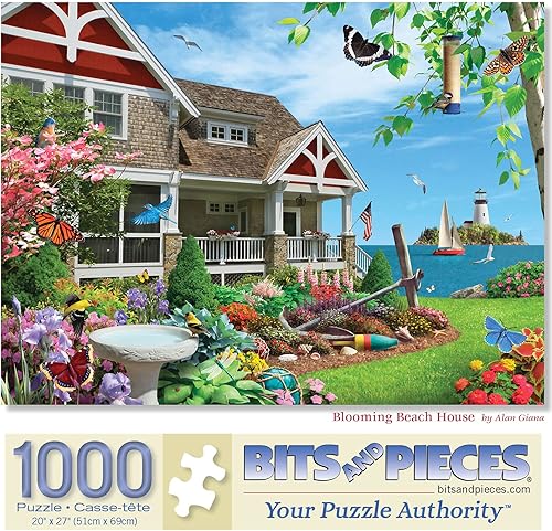 Bits and Pieces Rompecabezas de 1000 piezas para adultos Blooming Beach House Beach House Rompecabezas de playa Bird Flower Coast por el artista
