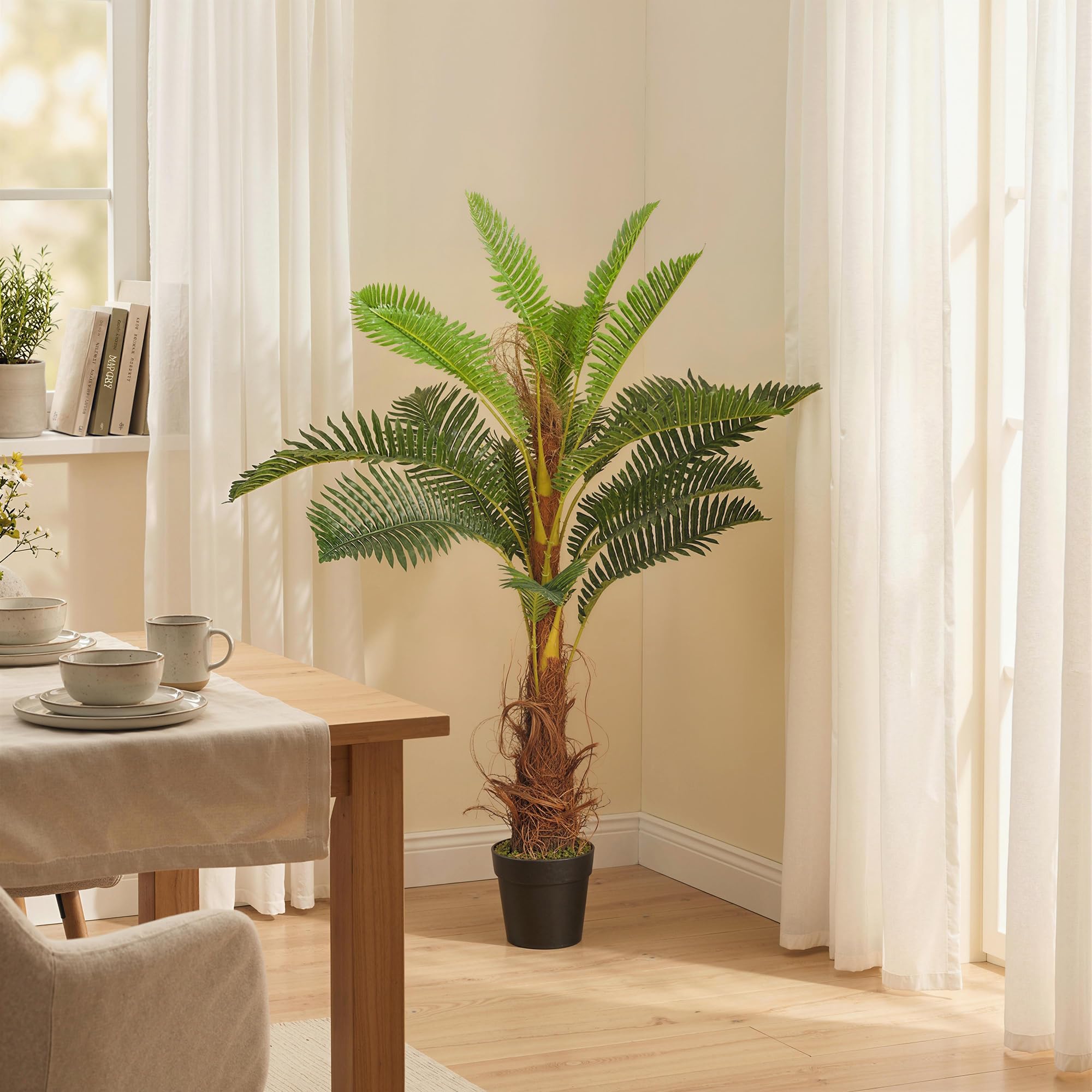 HOMCOM Plante Artificielle Palmier 100 cm avec 21 Grandes Feuilles Grand réalisme Pot Inclus