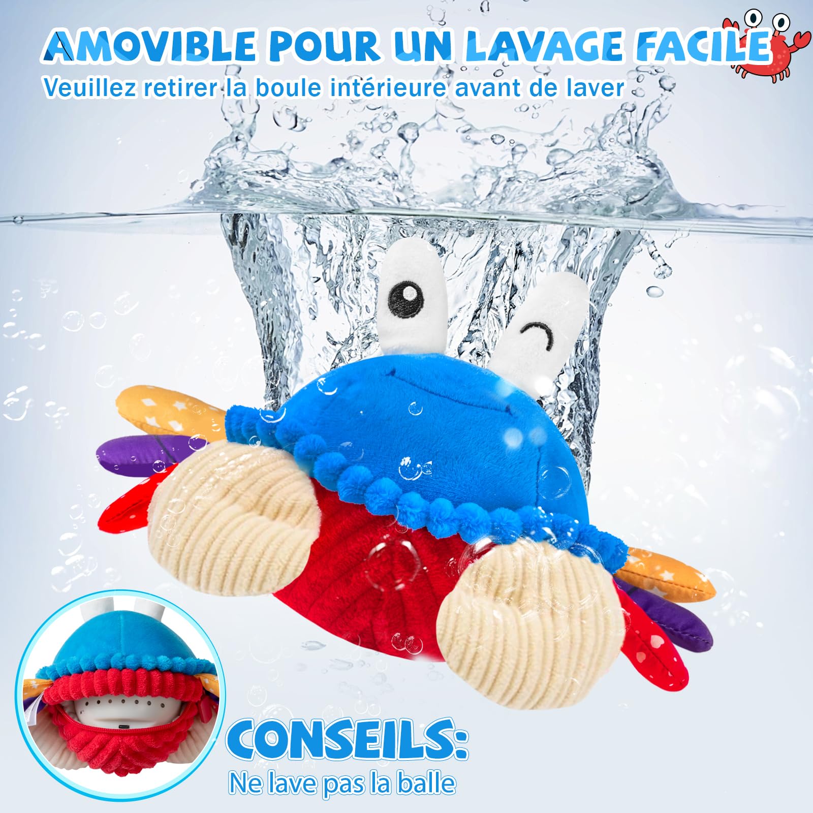 SAIMAND Jouet Bébé 6-18 Mois – Peluche Crabe Musicale Interactive avec Enregistrement, Jouet d’Éveil pour Tummy Time, Jeu Sensoriel Bébé, Cadeau Garçon Fille 1 2 3 Ans (Bleu)