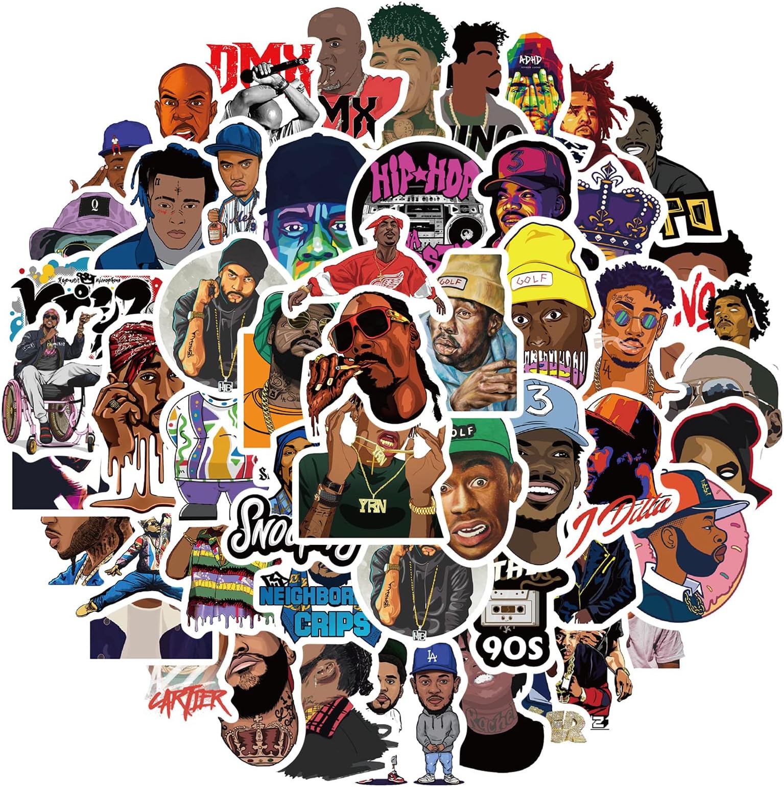 Rapper Mixed Stickers 50PCS Singer Stickers Pack Vinyl Waterproof Stickers for Laptop Skateboard Water Bottle Bike Phone Guitar Luggage (Rapper Singer)