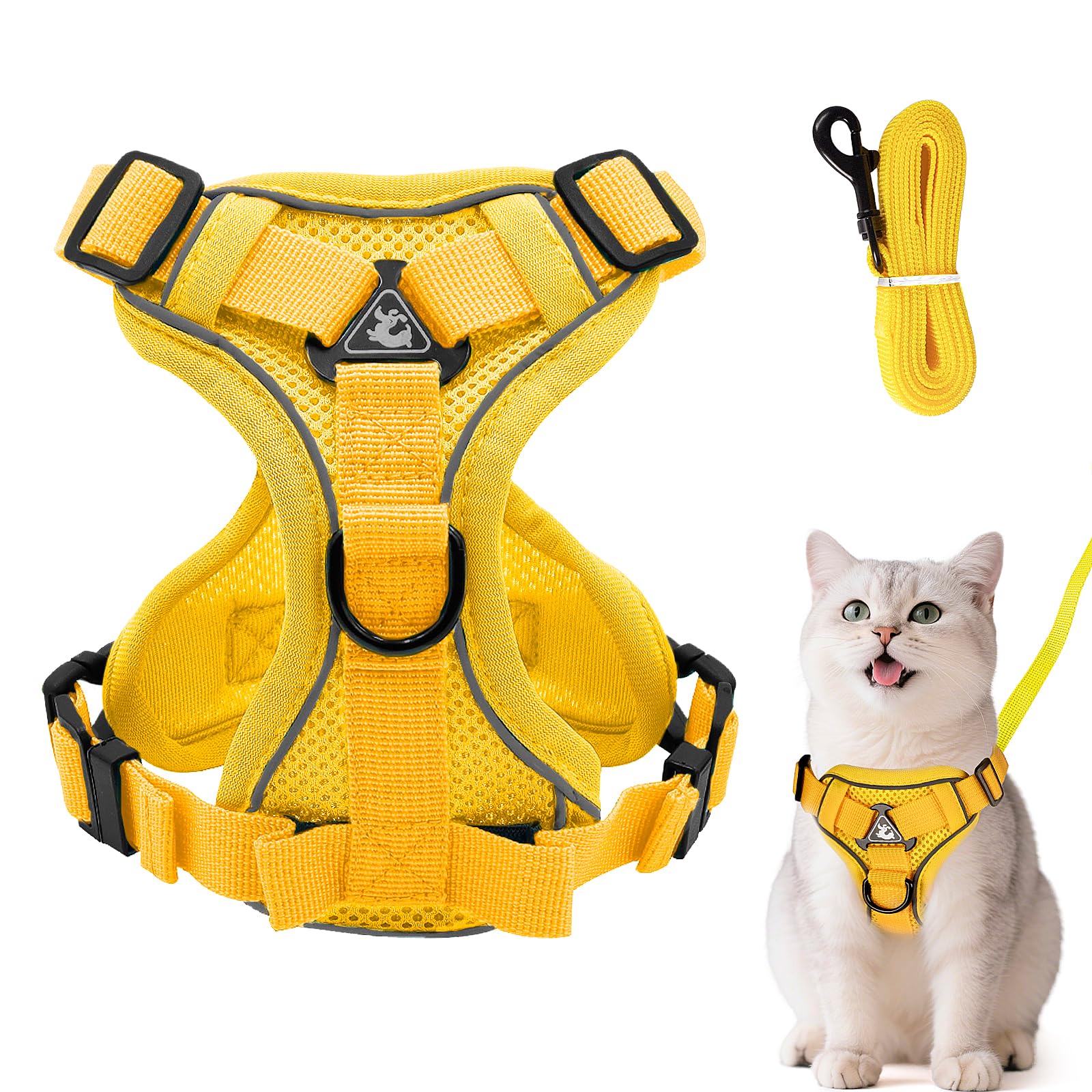 Arnés ajustable para gatos a prueba de fugas, arnés para gatos con correa, arnés suave para gatos, gatos, perros y cachorros (amarillo, S)