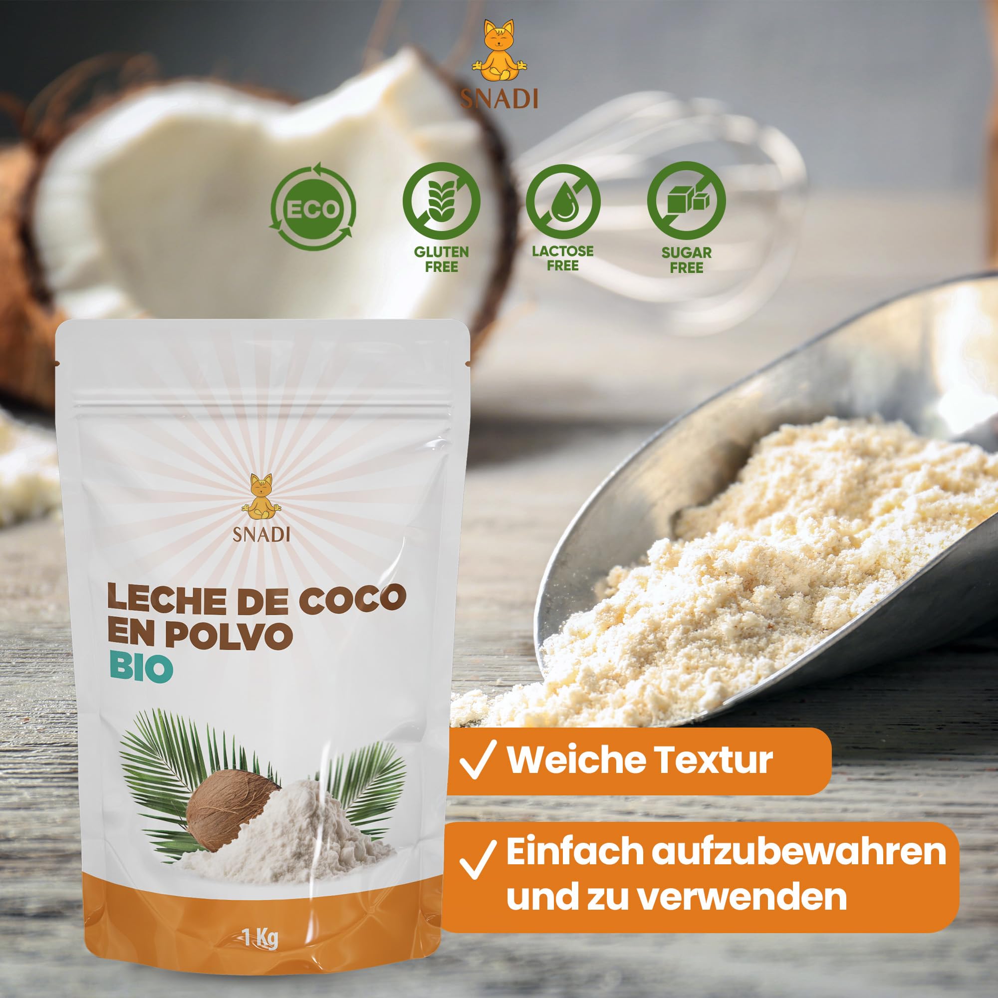 Snadi Bio-Kokosmilchpulver 1KG 100% Natürlich Biologisch Ohne Zusätze