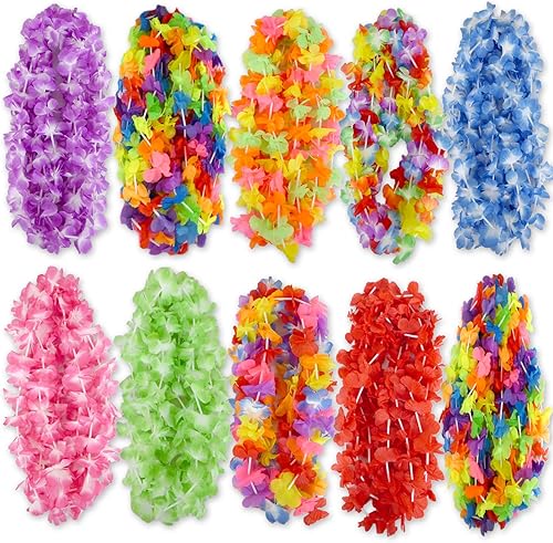 Miniatura 2 de AnapoliZ Mega Luau Leis - Paquete de 100 collares florales de verano tropicales multicolor con temática hawaiana de seda de imitación, regalos de