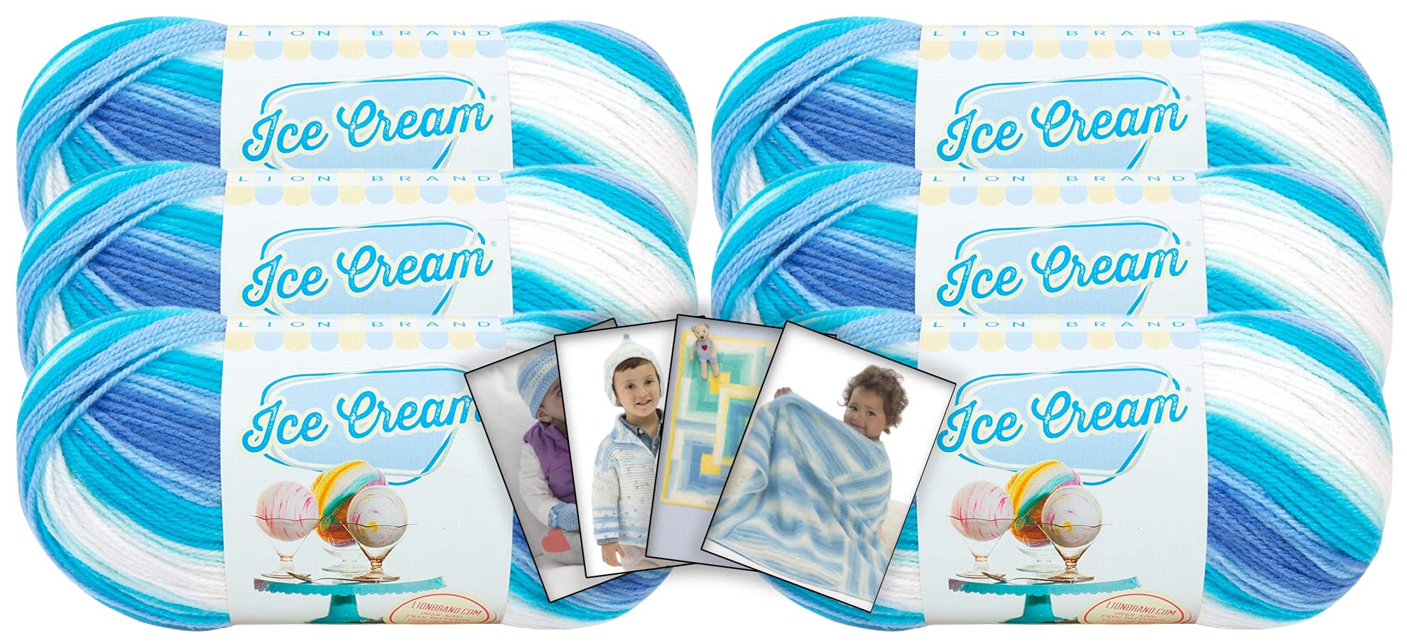 Lion Brand Ice Cream Yarn - 6 Pack with Pattern Cards in Color (Blue Moon)