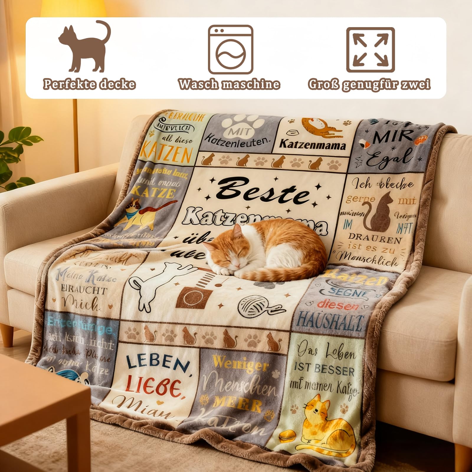 Regalo per gli amanti dei gatti, per donne, gatti, coperta per divano, 150 x 130 cm, regalo divertente per gli amanti dei gatti, morbida flanella per la festa della mamma, compleanno, Natale