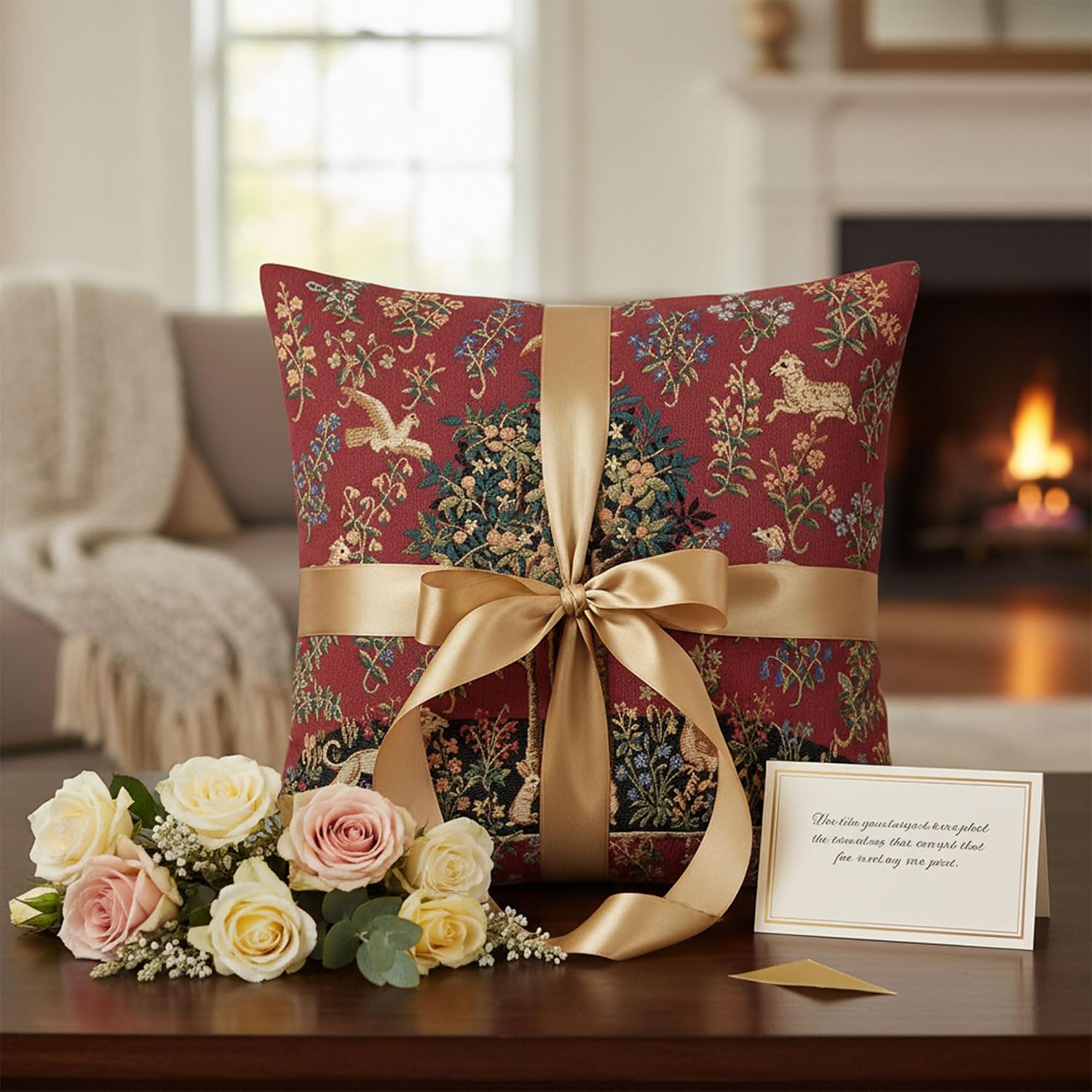 Charlotte Home Furnishings Throw Pillow Cover 18x18- Decorative Unicorn Tapestry Cushion Cover for Couch- European Cotton Jacquard Woven Accent Pillow Cover for Living Room, Bedroom or Farmhouse Decor