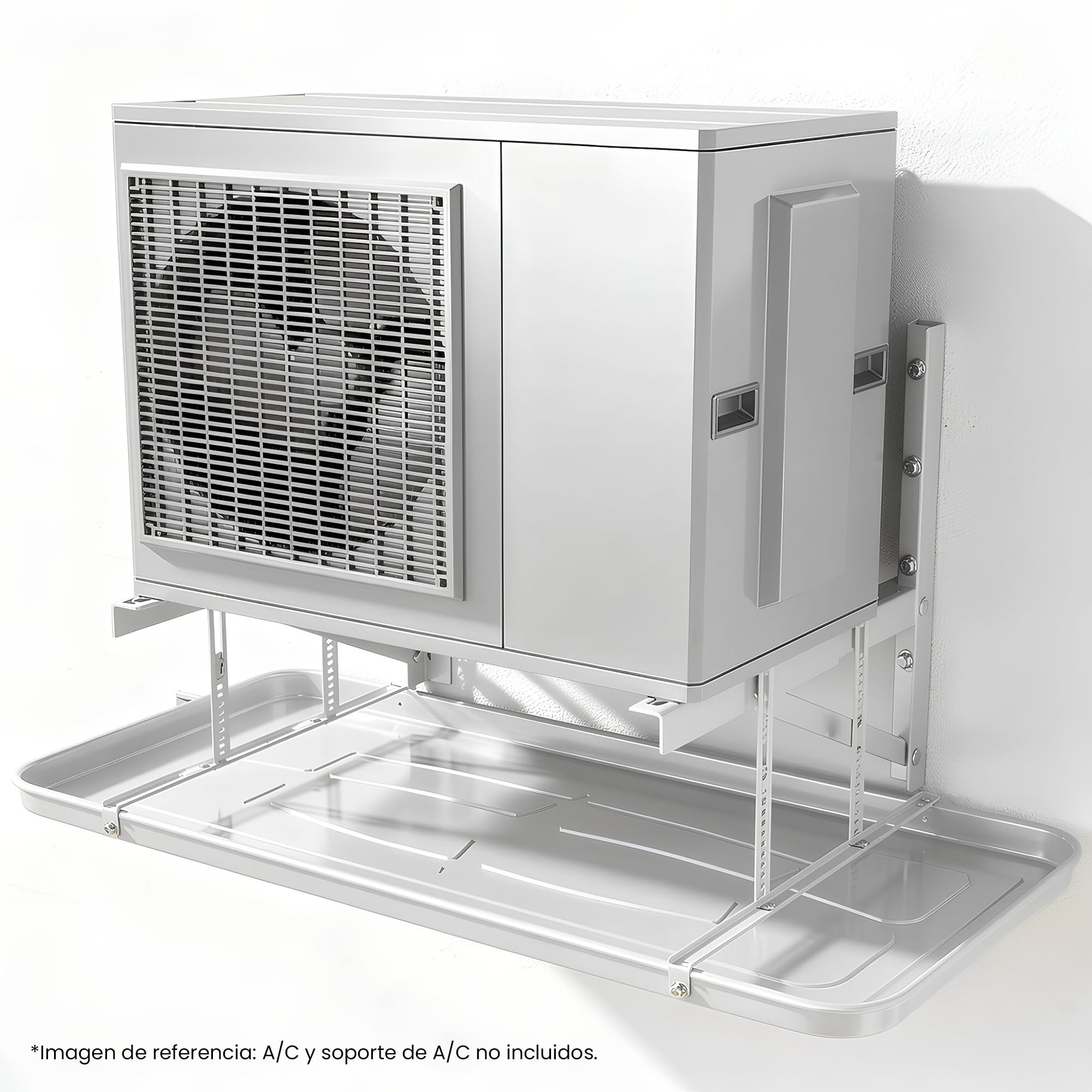 Bandeja de Condensación para Aire Acondicionado – Acero Inoxidable 304 Blanco – Uso Exterior, Anticorrosión, con Tubería de Drenaje y Soporte Ajustable 840x390x35mm