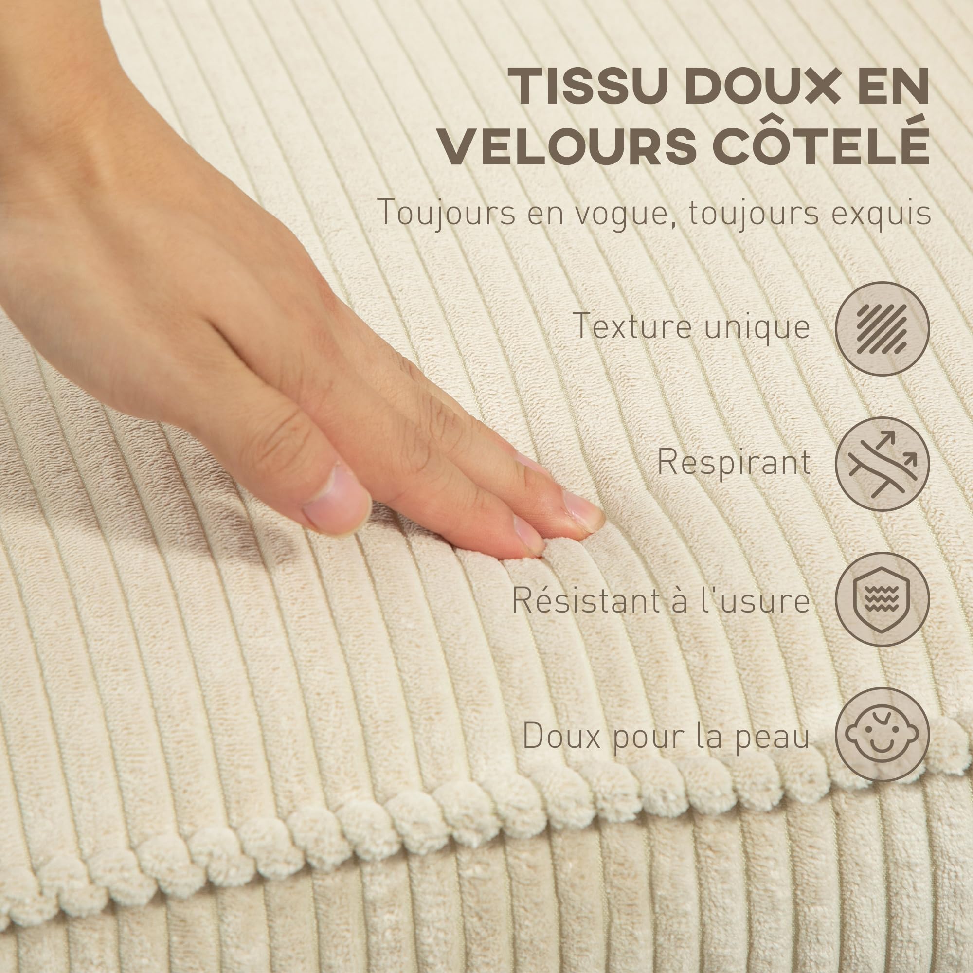 HOMCOM Fauteuil Salon avec Repose-Pieds Pivotant Inclinable Relax Beige | Velours Côtelé, Assise et Accoudoirs Rembourrés, Dossier Haut, pour Salon et Chambre