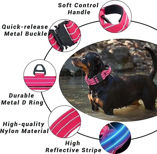 Miniatura 8 de Maiiu Collar táctico para perro, collar ajustable de nailon reflectante de nailon con mango de control, hebilla de metal resistente para perros