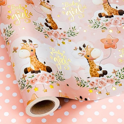 Miniatura 19 de MAYPLUSS Rollo de Papel de Regalo para Recién Nacido - 17 Pulgadas x 4.76 Metros - Lindo Diseño de Snapsuit y Botellas de Bebé Azul para Niño,