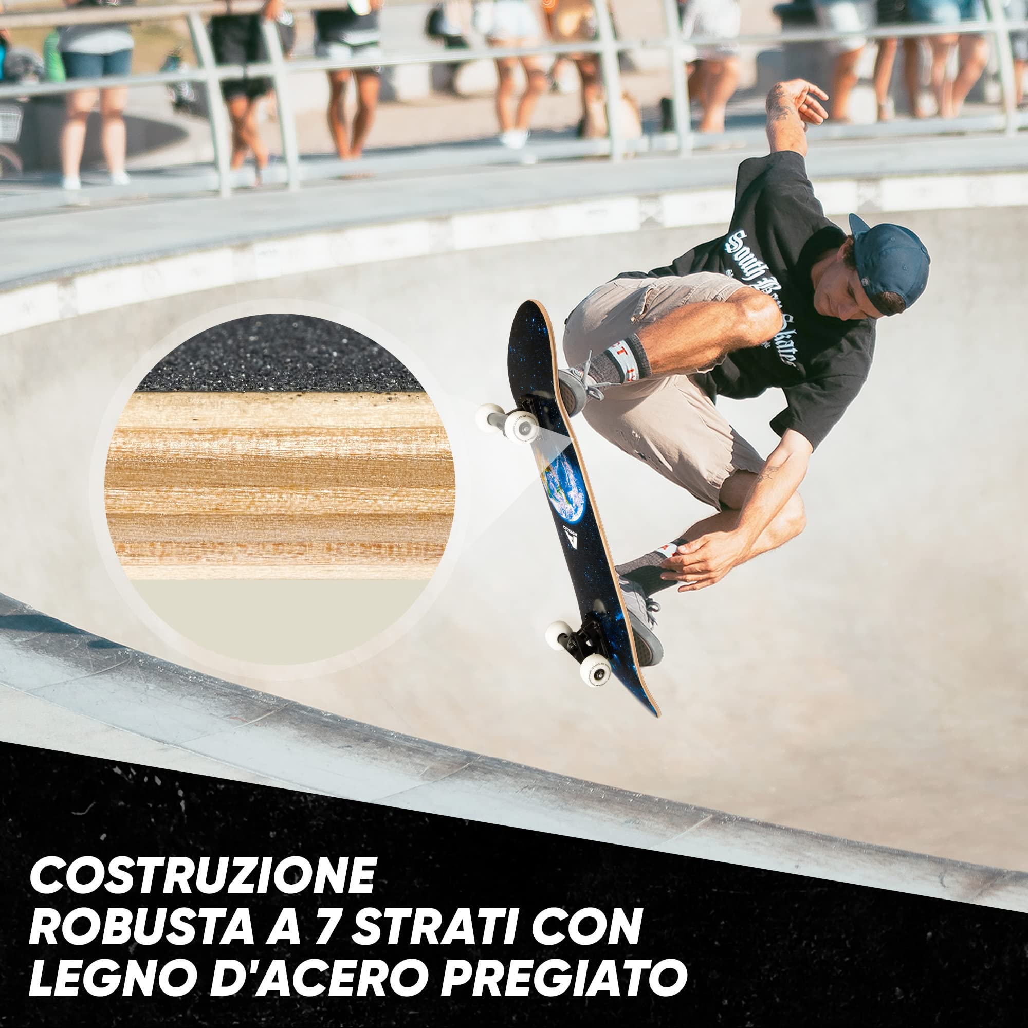 Apollo Skateboard Professionale Completo – Skateboard Bambino, Ragazzo, Adulto - Tavola Skate in Legno a 7 Strati – Tavola Skateboard Design Originale, Medium Concave, Cuscinetti a Sfera ABEC-7