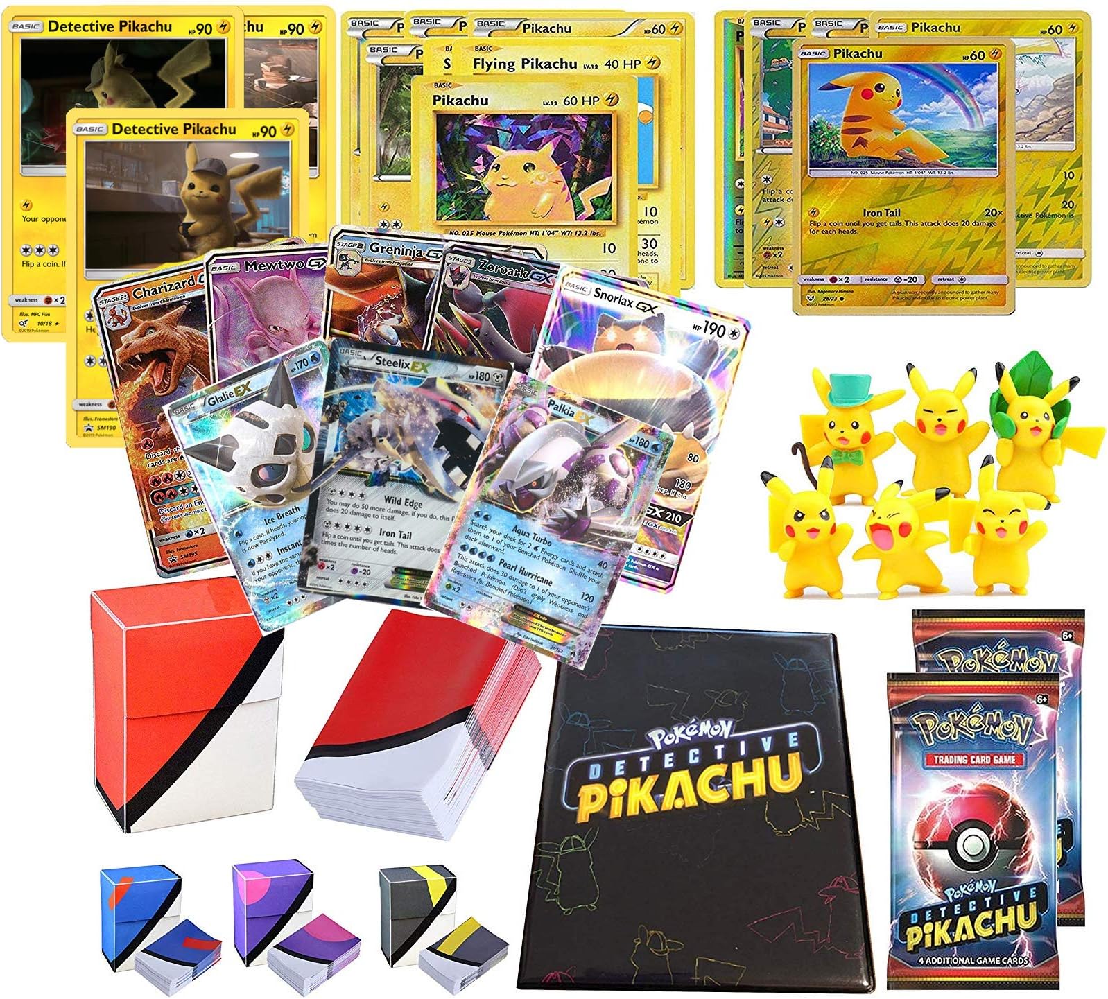 Playoly Premium Mystery Detective Pikachu Case File with Ultra Rare, 2 Booster Pack, Pikachu Figures, Deck Box, Binder, 100 Sleeves