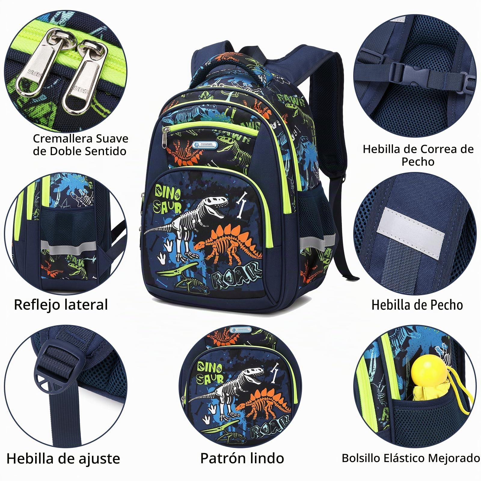 Cusangel Mochila para niños (Fresco dinosaurio mecánico), 3 dinosaurios luminosos de 17 pulgadas,43CM, de 1-7 º grado de gran capacidad mochila de la escuela primaria