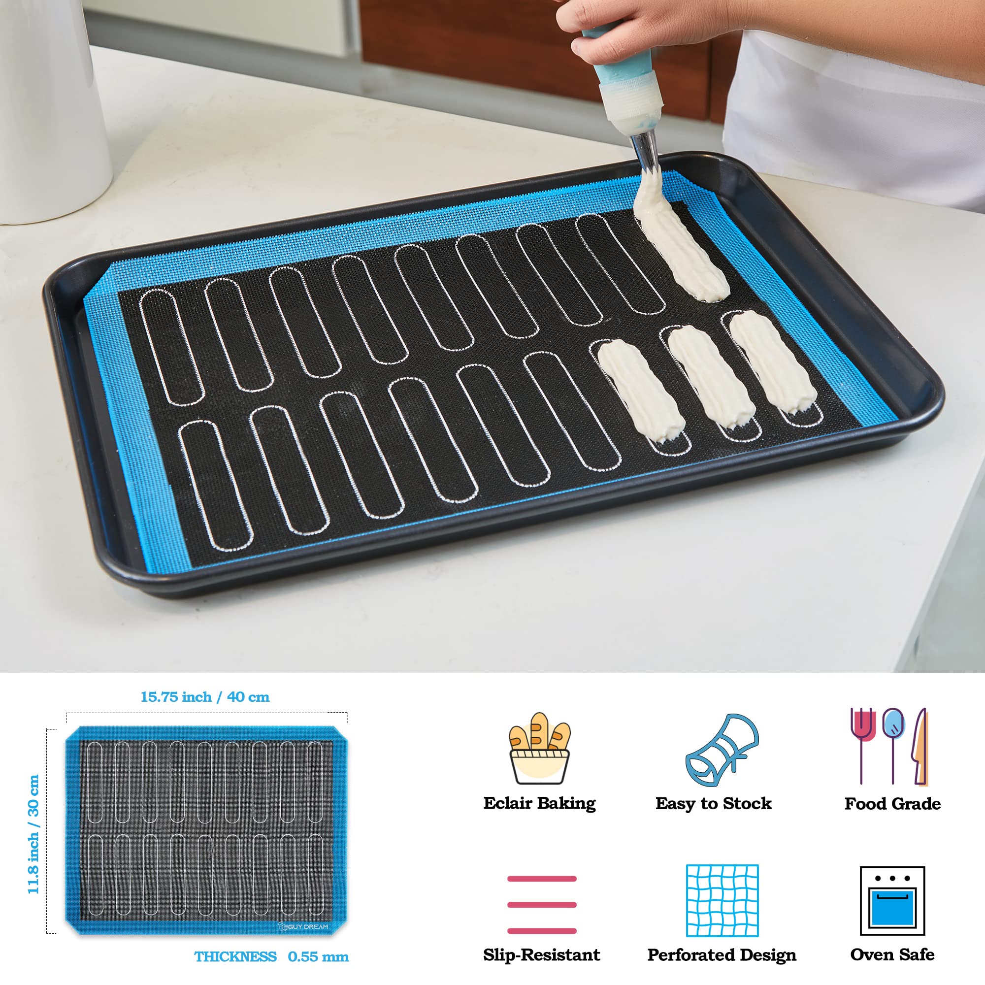 Guy Dream Perforierte Silikon-Backmatten Set – 4 Stück, 29,5x39,5 Cm & 25,4 Cm Rund – Hitzebeständig Bis 480°F