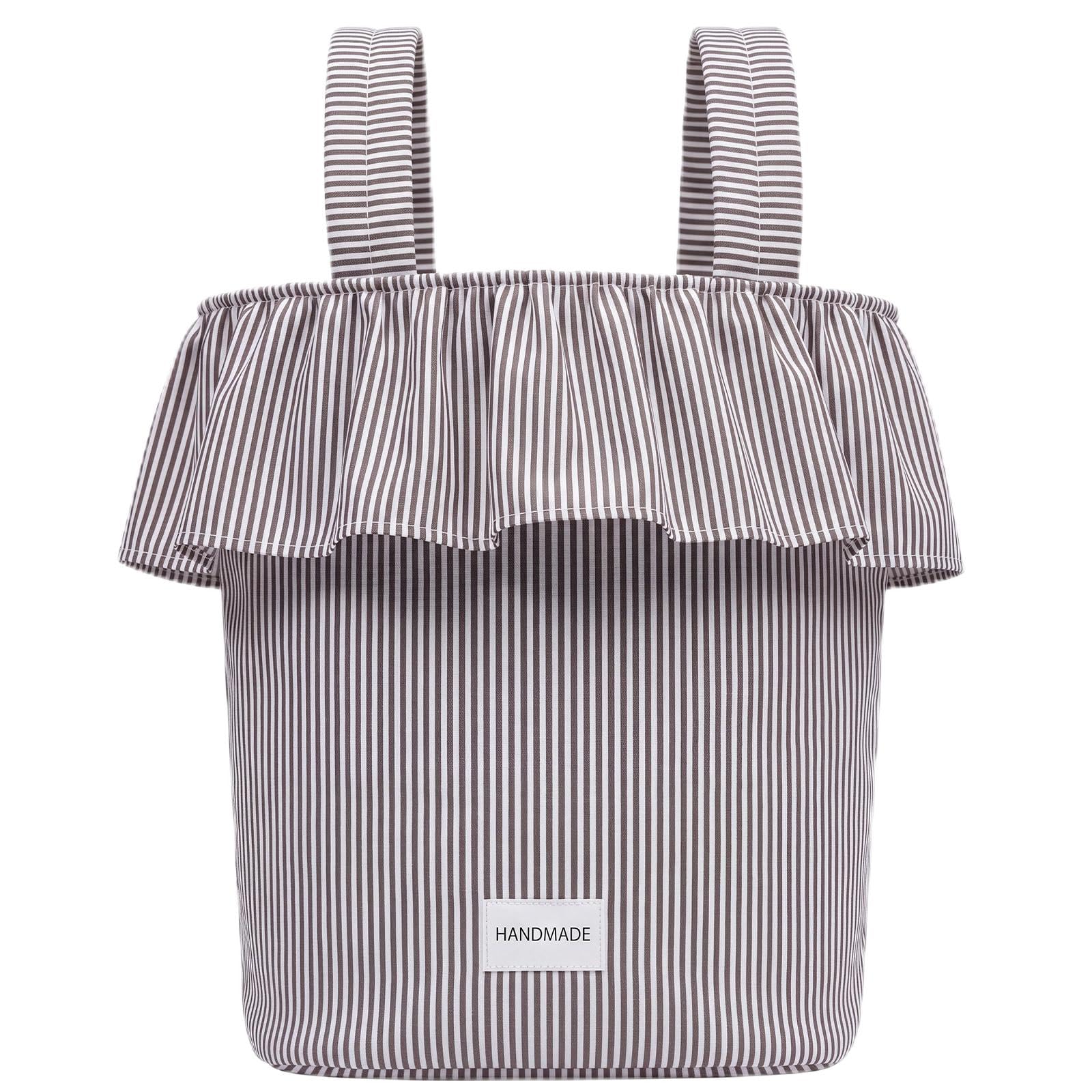 Abbylike Ruffle Stroller Bag with Removable Handles, Cotton Stroller Organizer with Waterproof Lined for Moms Baby Travel(Ruffles Style,15.5 x 9.5 Inch,Khaki Stripes)