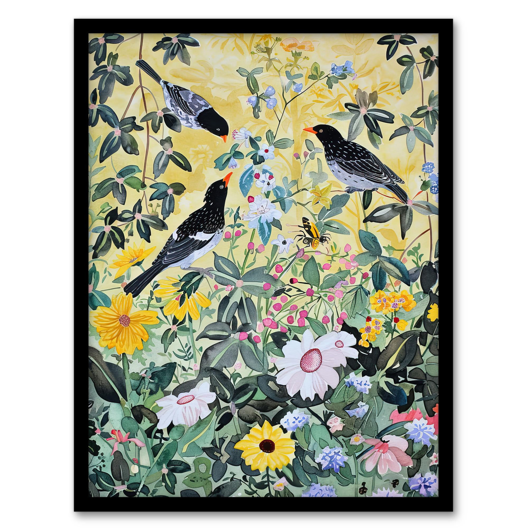Artery8 Birds In Blooming Spring Wildflower Field Wall Art PrintA4 Size from B&Q