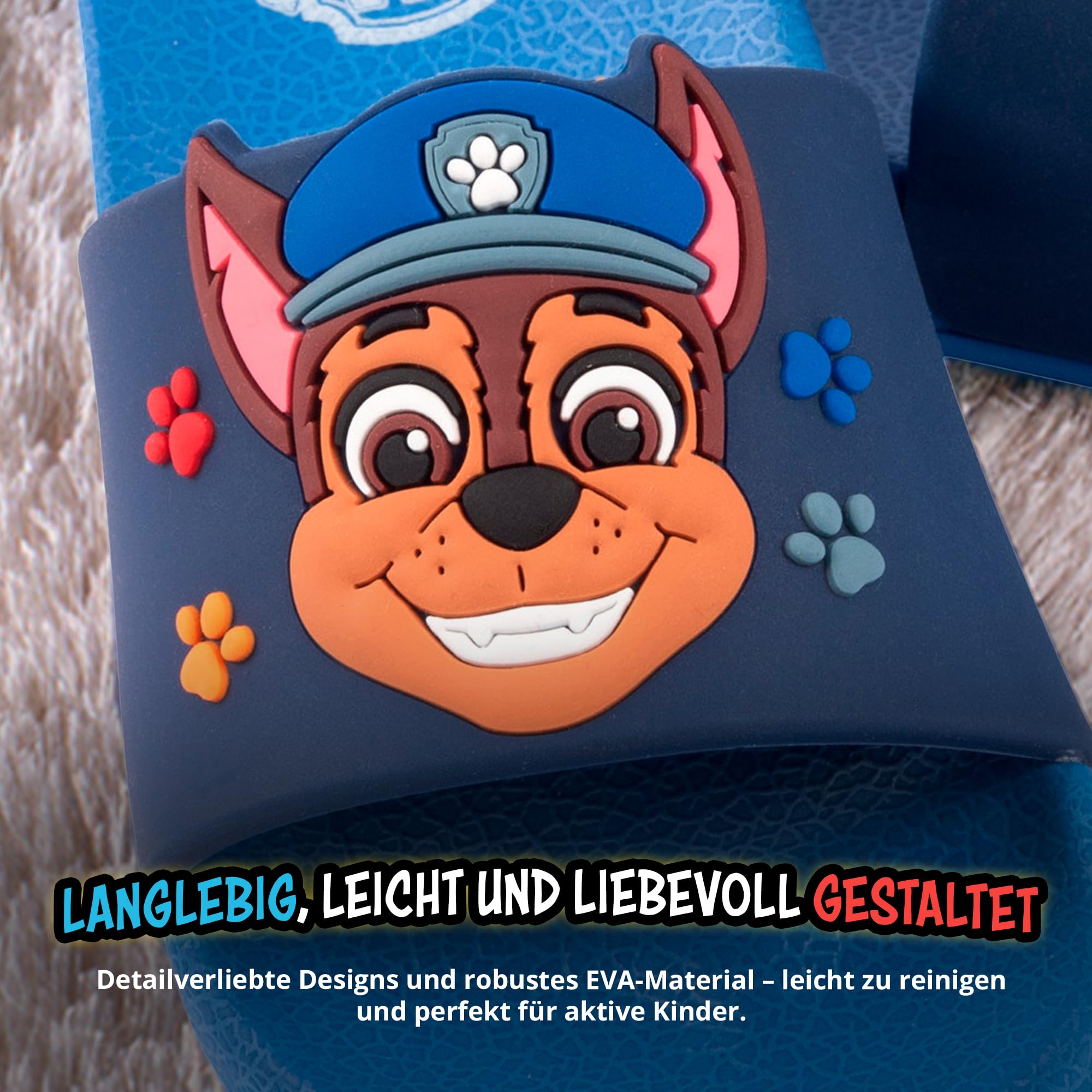 United Labels Paw Patrol Badelatschen für Jungen, Blau, Kinder Badeschlappen rutschfest, Schlappen mit Marshall und Chase, Badesandalen