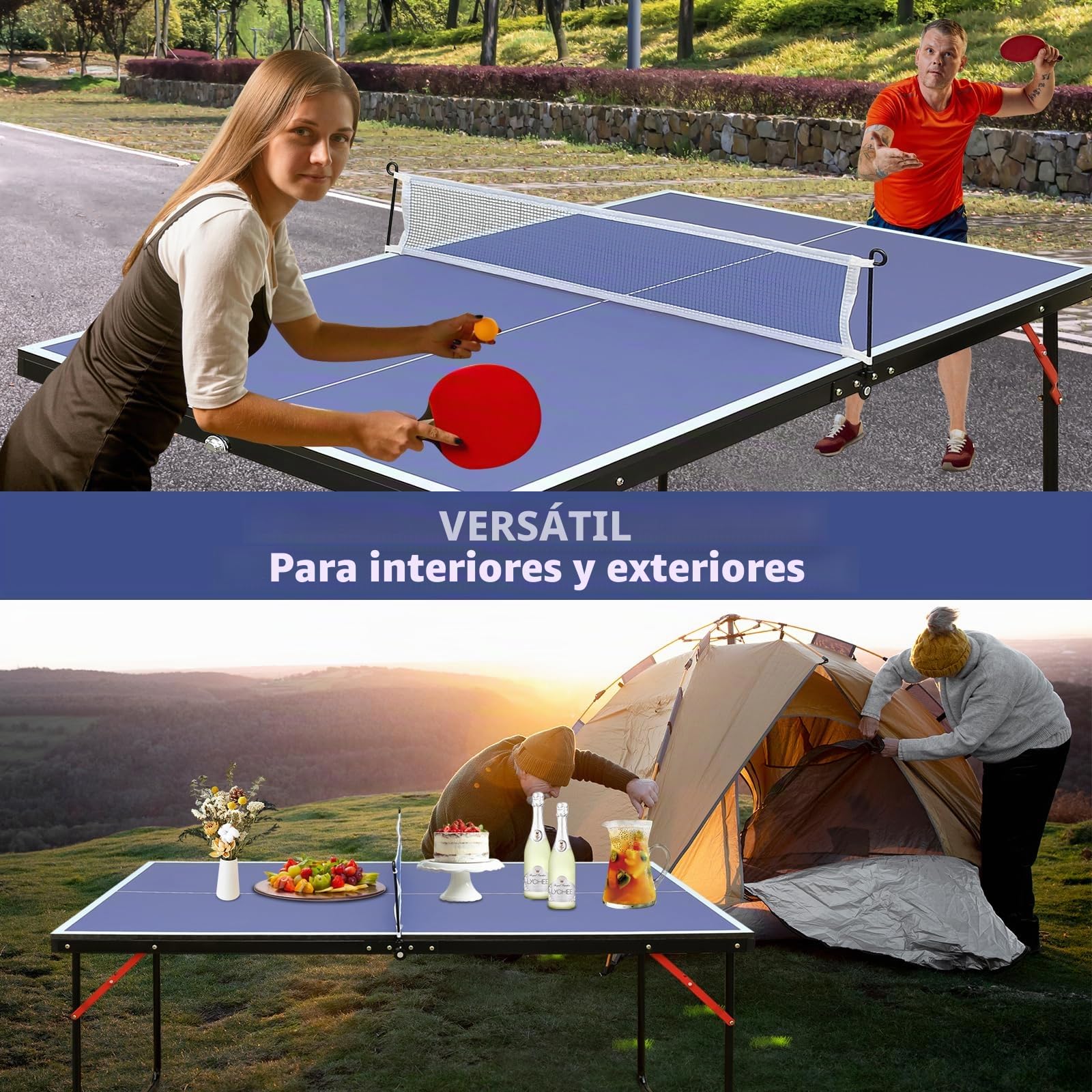 Mesa de Ping Pong Plegable y portátil, 137 x 76 cm, Juego de Mesa para Juegos de Interior y Exterior con Red, 2 Raquetas de Ping Pong y 3 Pelotas