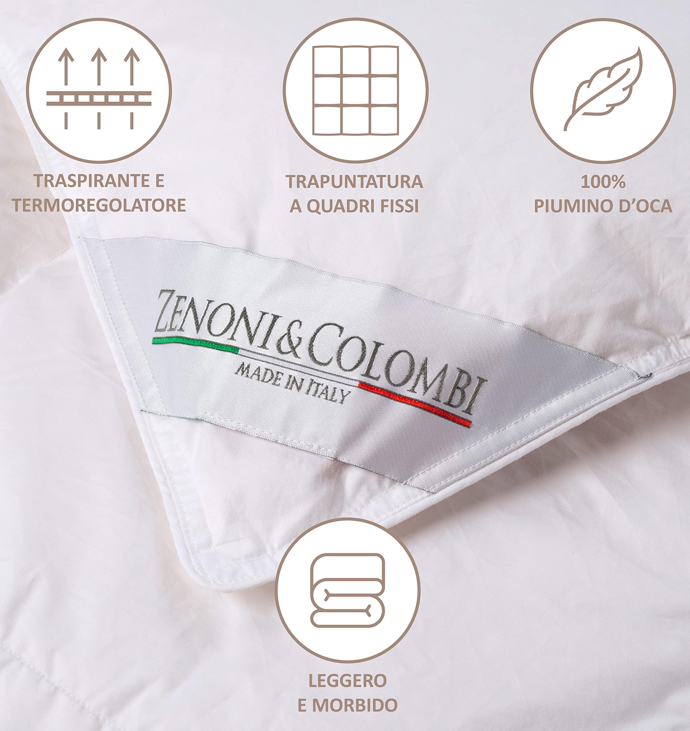 Zenoni & Colombi | Edredón Plumón Nórdico, 100% plumón de Ganso Blanco Siberiano Virgen| Colcha para Inverno, Relleno de plumón 230 grmq | Made in Italy (135x200)