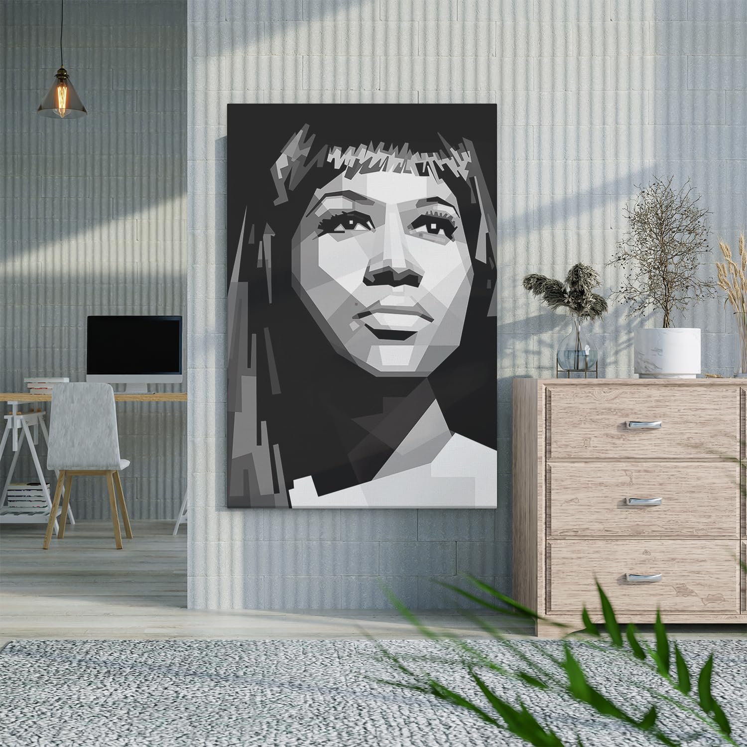 Artaza Cuadros Decoración Salón Modernos Retrato Mujer Geométrico - 60x90 cm - Cuadros Decorativos Blanco Y Negro - Decoración Pared - Lienzos Arte Moderno