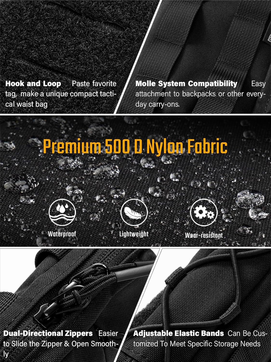 TACTICAL GEEK Block E4.0 EDC Compact Waist Pouch, Utility Pocket Organizer with Elastic Cord, Nylon Dual-Directional Zippers Tool Pouch, Multi-Purpose Small Gadget Organization for Daily Carry(Black) - Image 2