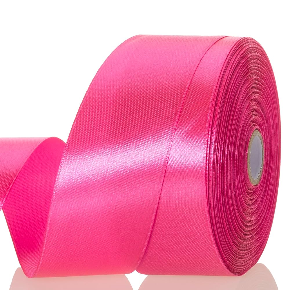 YASEO 1 1/2 Inch Rose Red Solid Satin Ribbon, 50 Yards Craft Fabric Ribbon for Gift Wrapping Floral Bouquets Wedding Party Decoration