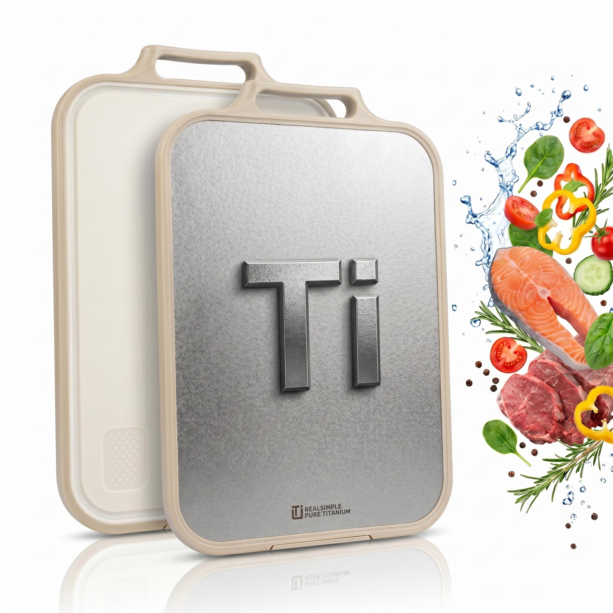 Tagliere in Titanio Puro al 100%, Tagliere Antibatterico Doppia Faccia, Tagliere da Cucina con Scanalatura per Succhi, Lavabile in Lavastoviglie, Ideale per Carne, Frutta e Verdura, Grande