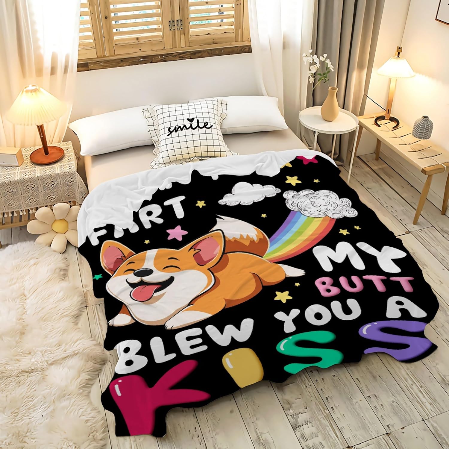 Corgi I Did't Fart My Butt Blew You A Kiss Blanket Gifts Super Soft Flannel Blankets for Bed Sofa Living Room Bed Throw Room Decor Blankets for Adults Teen Boy Girls 50"x60"- Teens Size
