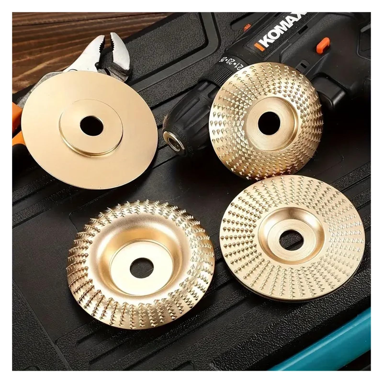 100 mm 3-częściowy zestaw do szlifowania drewna, 16 mm Bore Curved Bevel Design for Angle Grinder, Wood Cutting Engraving & Polishing Tools