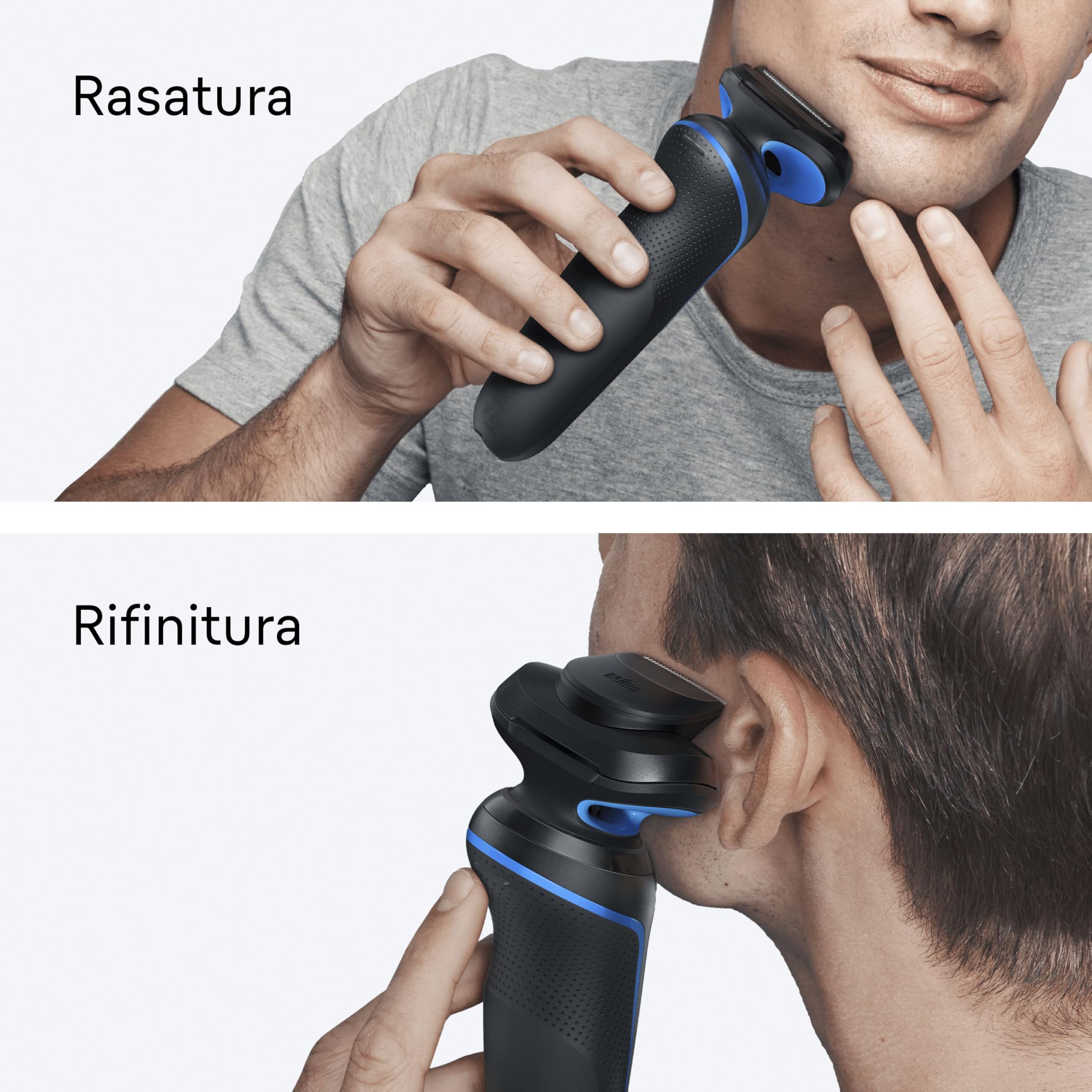 Braun Serie 5 Rasoio Elettrico Barba, Wet&Dry, Regolabarba Uomo, Rasoio Barba, 50 Min Di Utilizzo, Accessorio Rifinitore di Precisione, Senza Fili, 100% Impermeabile, 52-B1200SI, Blu