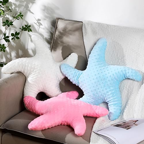Miniatura 4 de 3 almohadas de estrellas de mar de playa con estrellas de mar de 20 pulgadas, animales de peluche de animales de peluche, decoración costera, cojín