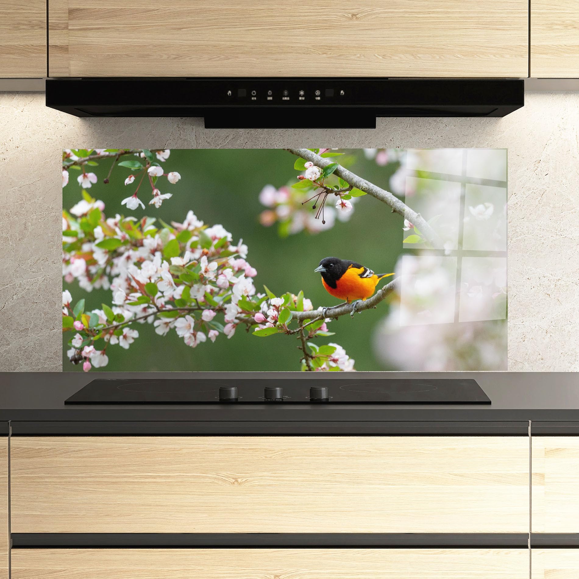 ARTHUB® Crédence de Cuisine en Verre 60x150 cm, Spring Flower Trees | Protection Contre Les éclaboussures, Revêtement Mural en Carreaux, Plaque en Verre, Verre trempé, Paysages, Printemps